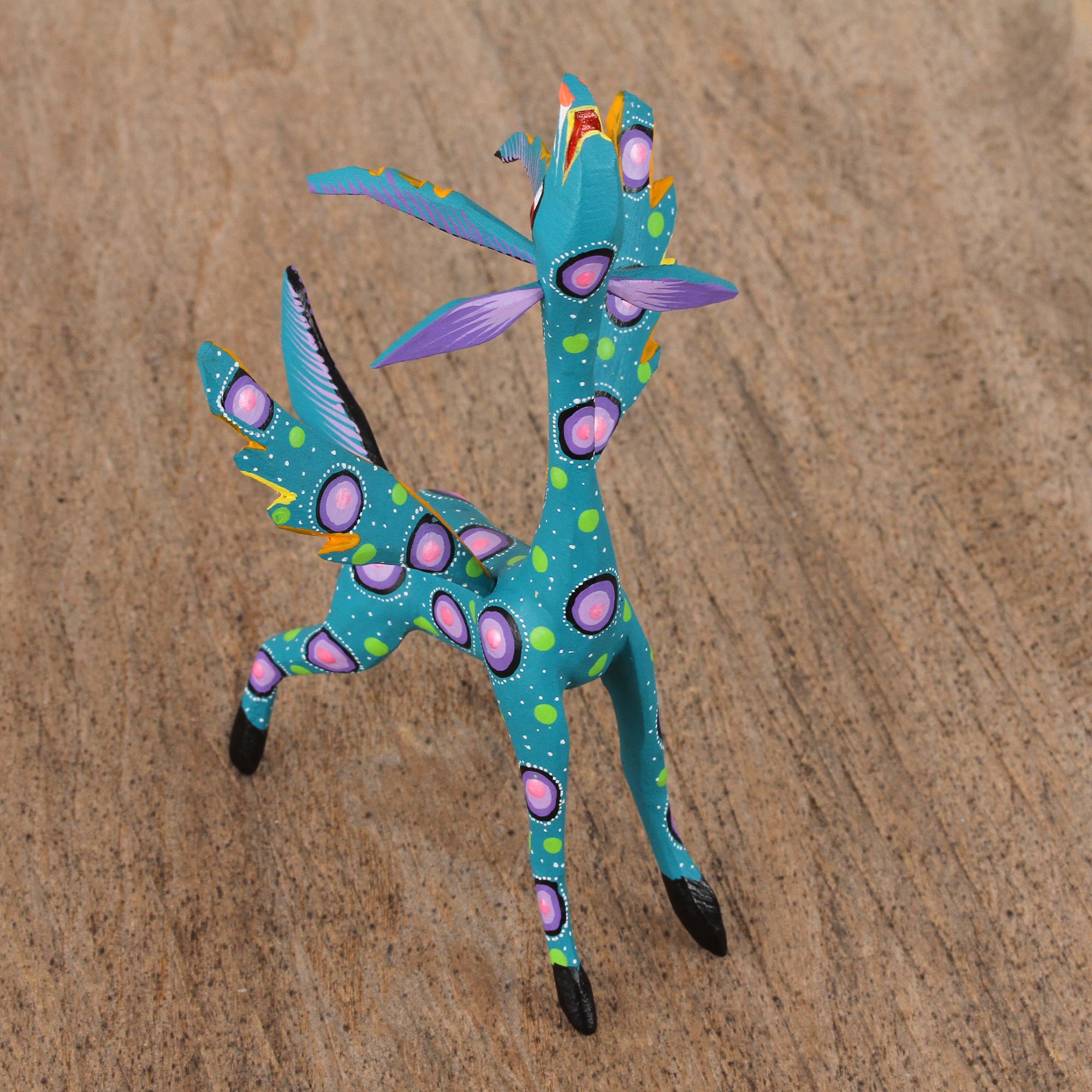 Premium Handcrafted Teal Alebrije Gazelle with Multicolor Artisan Motifs