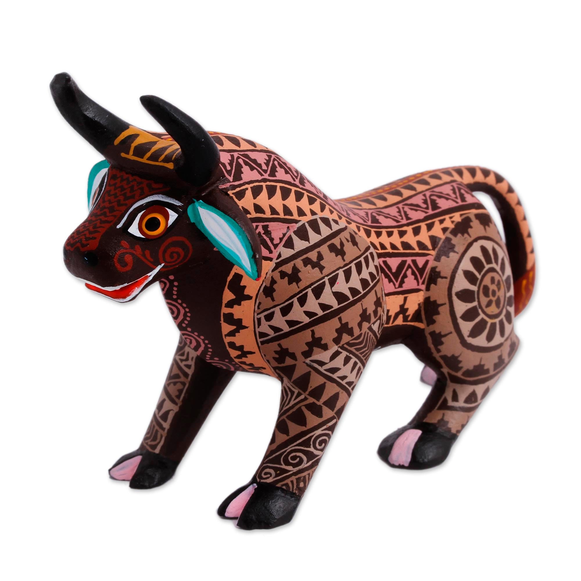 Premium Handcrafted Brown Alebrije Bull Figurine - Mexican Folk Art