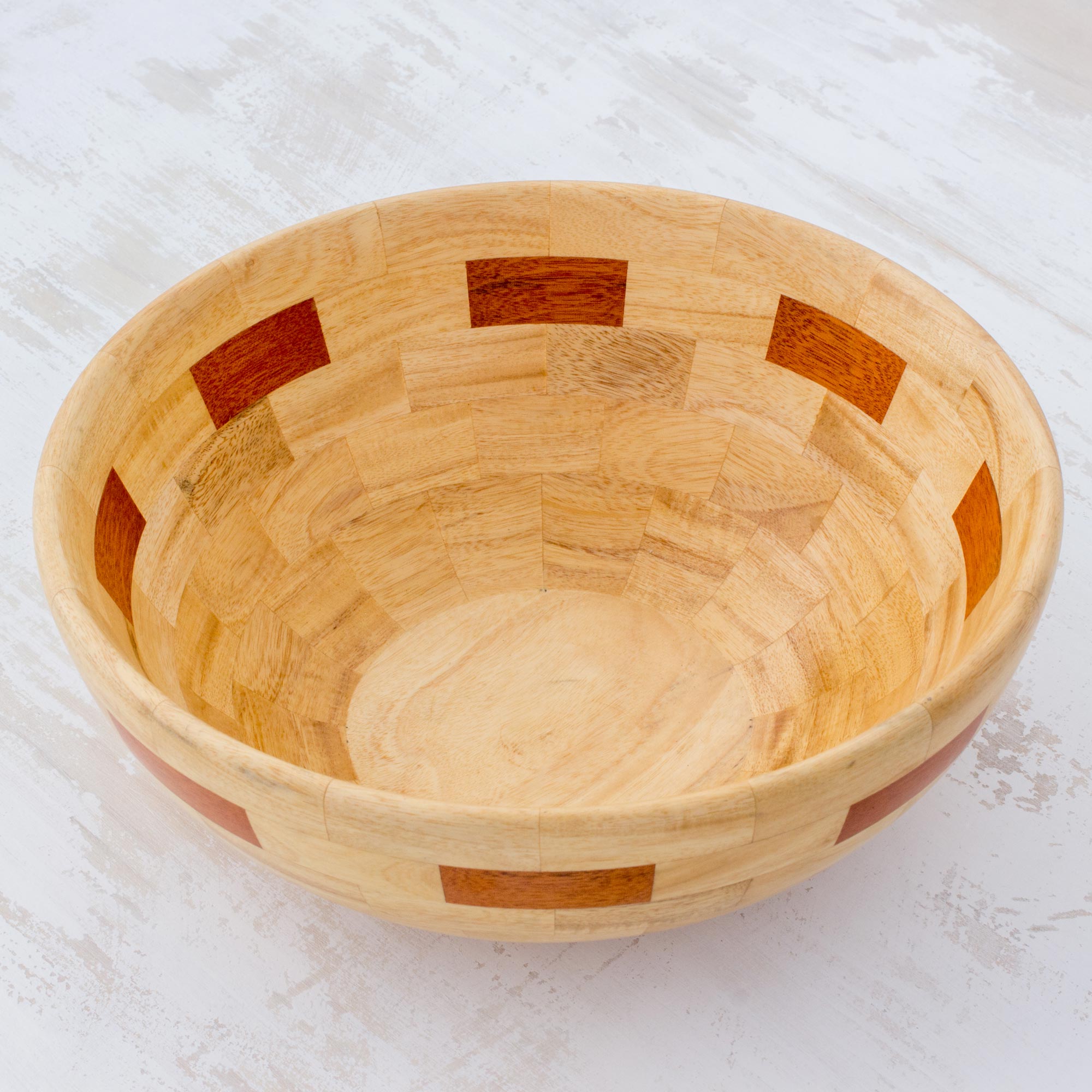 Premium Handcrafted Mahogany & Palo Blanco Wood Bowl - Artisan Design