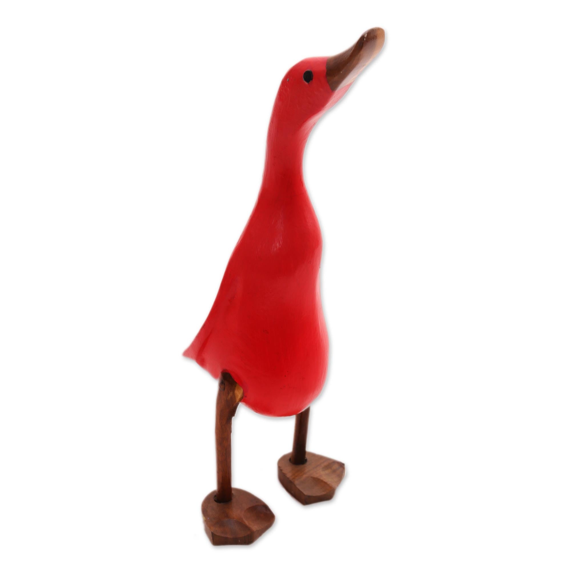 Premium Handcrafted Acacia Wood & Bamboo Root Duck Sculpture - Vibrant Red Home Decor from Bali
