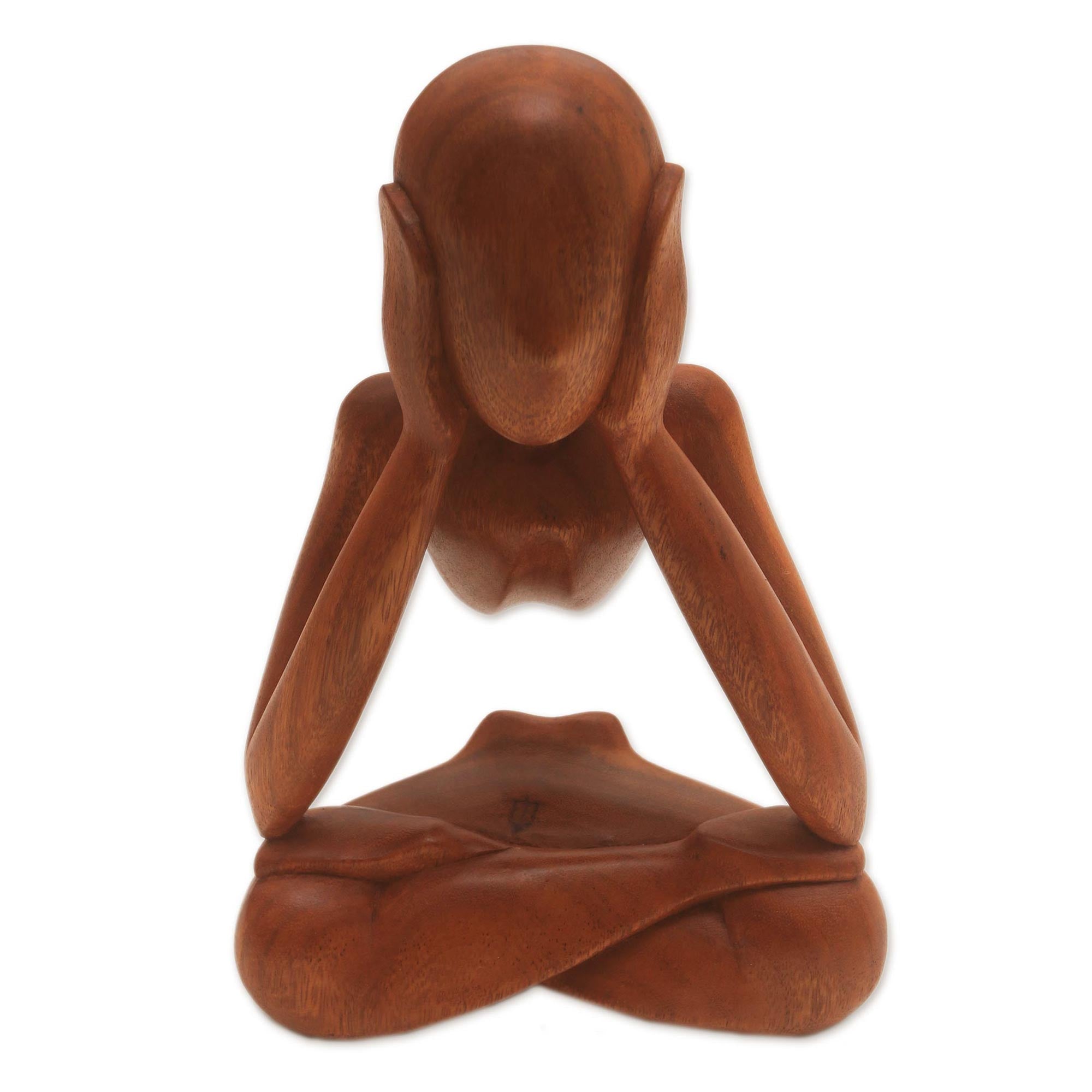 Premium Hand-Carved Abstract Suar Wood Sculpture - Thoughtful Art Piece from Indonesia