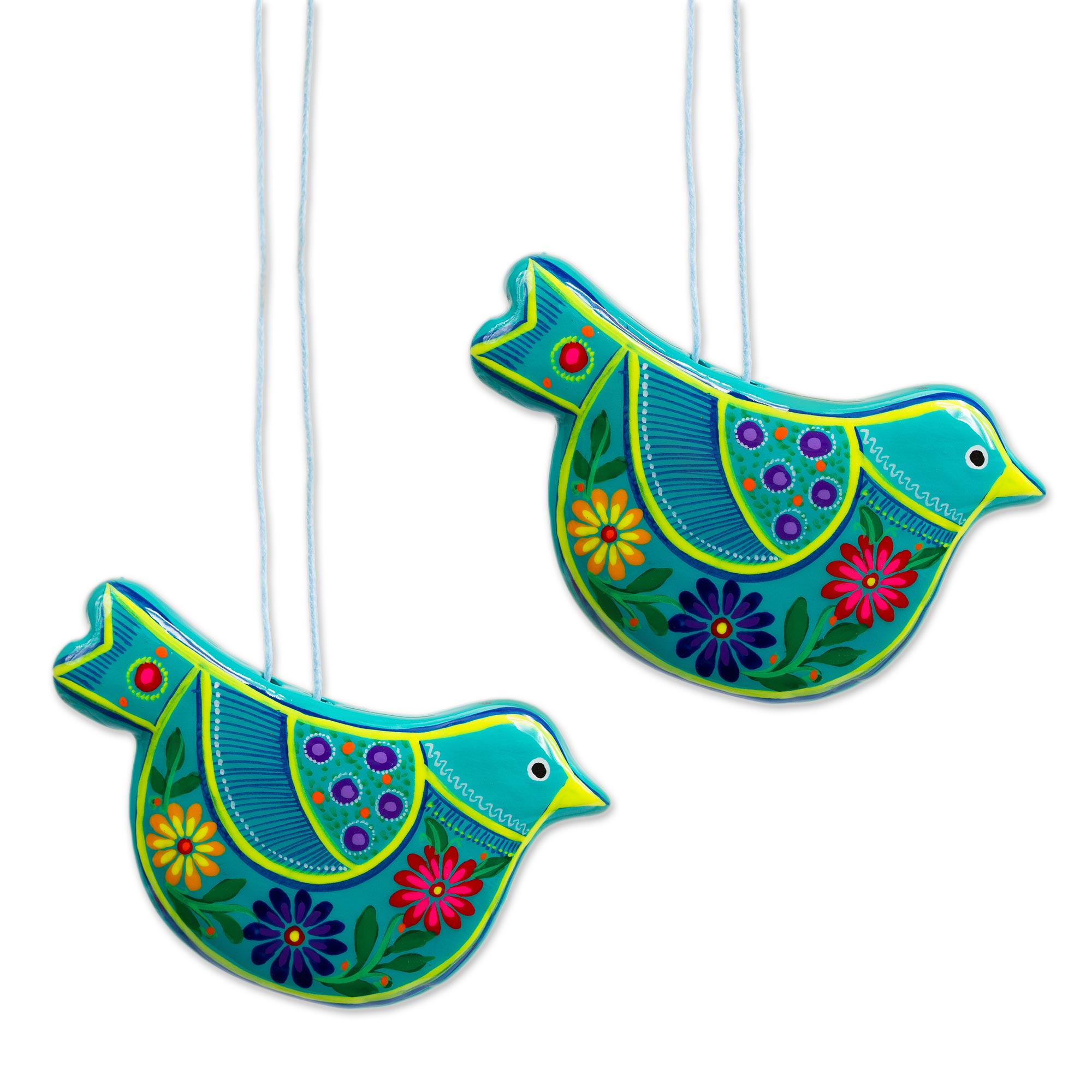 Premium Handcrafted Caribbean Blue Ceramic Dove Ornaments - Turquoise Doves 2