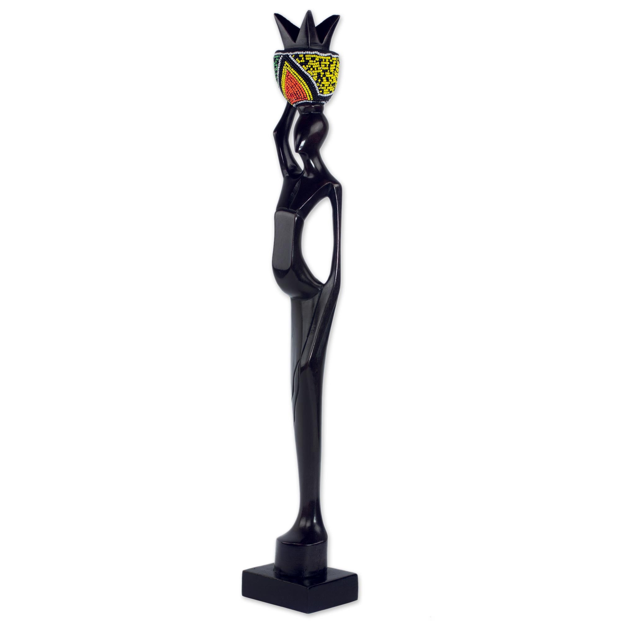 Premium Handcrafted Ghanaian Ebony Wood & Recycled Glass Sculpture - Akatua