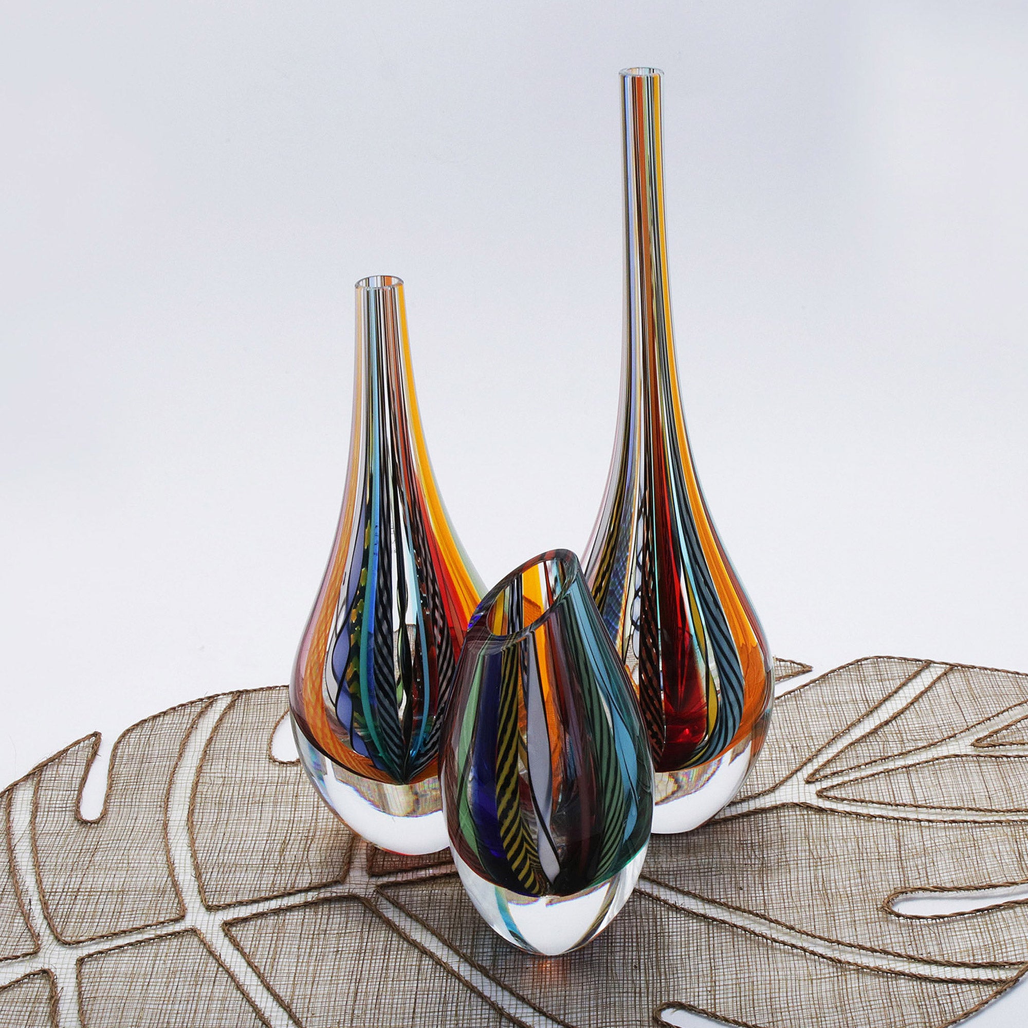Premium Carnival Color Fantasy Set - Handblown Murano Inspired Art Glass Vases