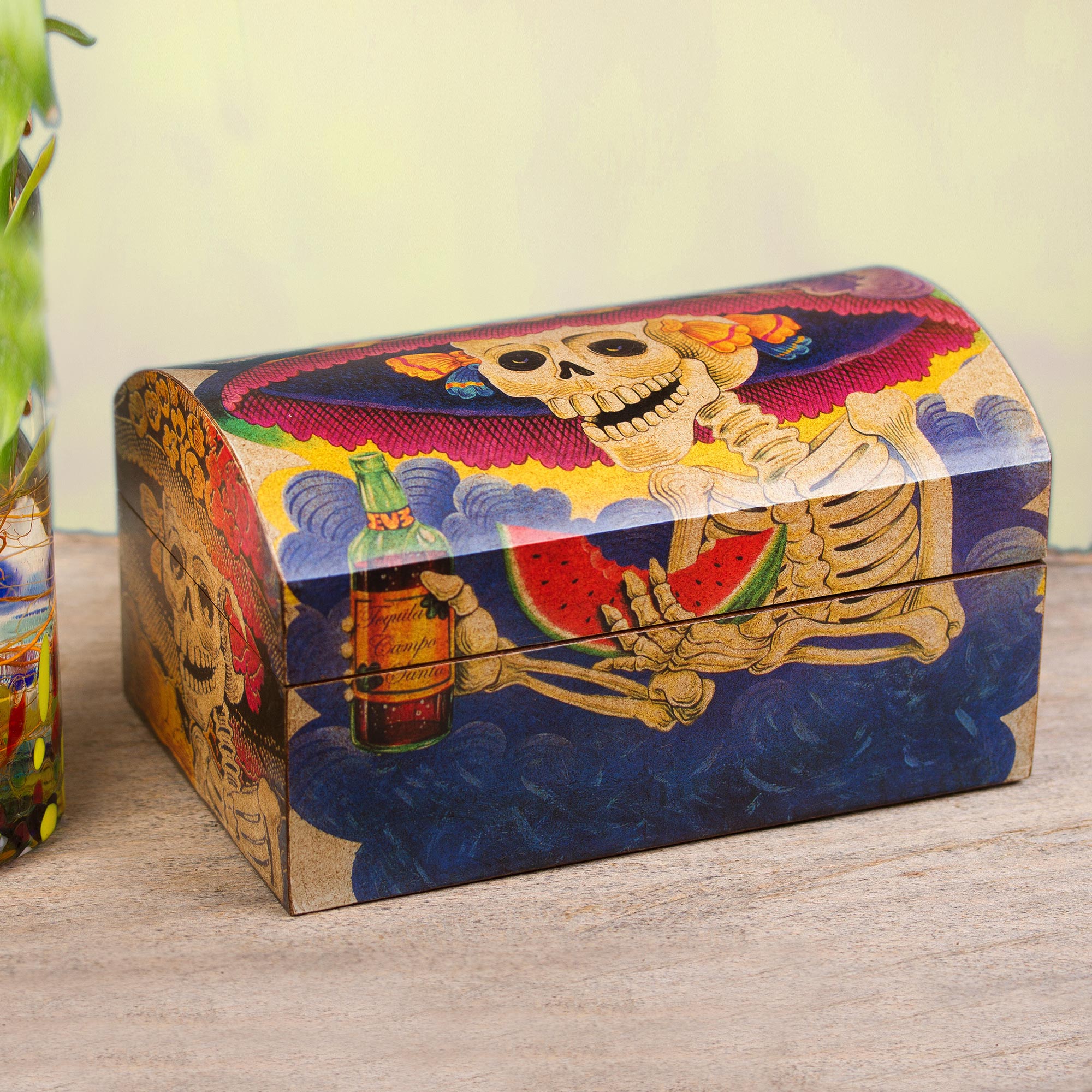 Premium Catrina My Love Pinewood Decoupage Chest - Ultimate Mexican Artistry