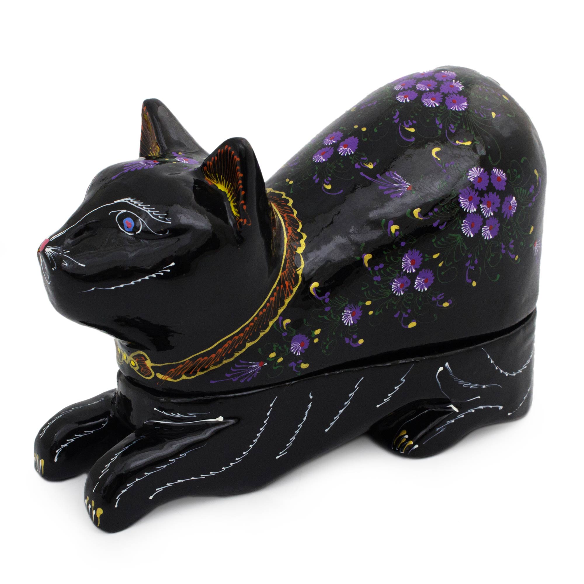 Premium Blue-Eyed Kitty Cat Handcrafted Lacquerware - Mango Wood Art Piece