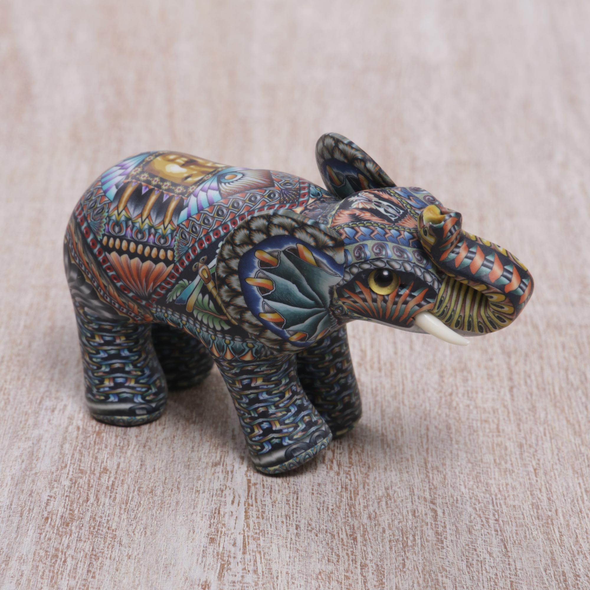 Premium Handcrafted Baby Elephant Sculpture - Vibrant Polymer Clay Art from Bali