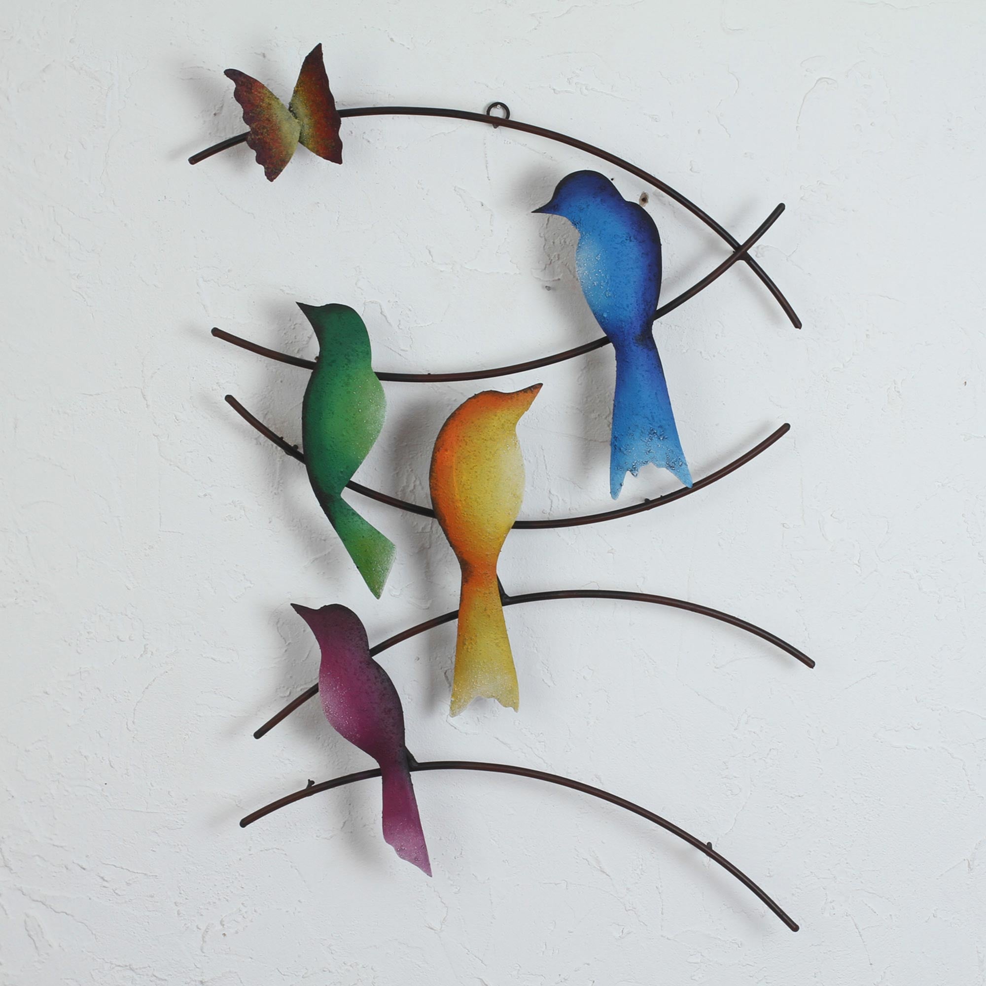 Premium Handcrafted Steel Wall Sculpture - Vibrant Birds & Butterfly Art from Mexico