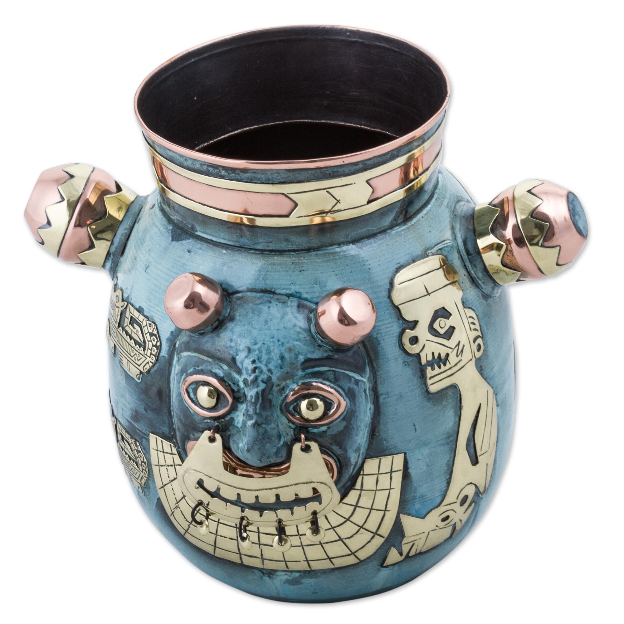 Premium Handcrafted Tiahuanaco Cat Vase in Copper & Bronze