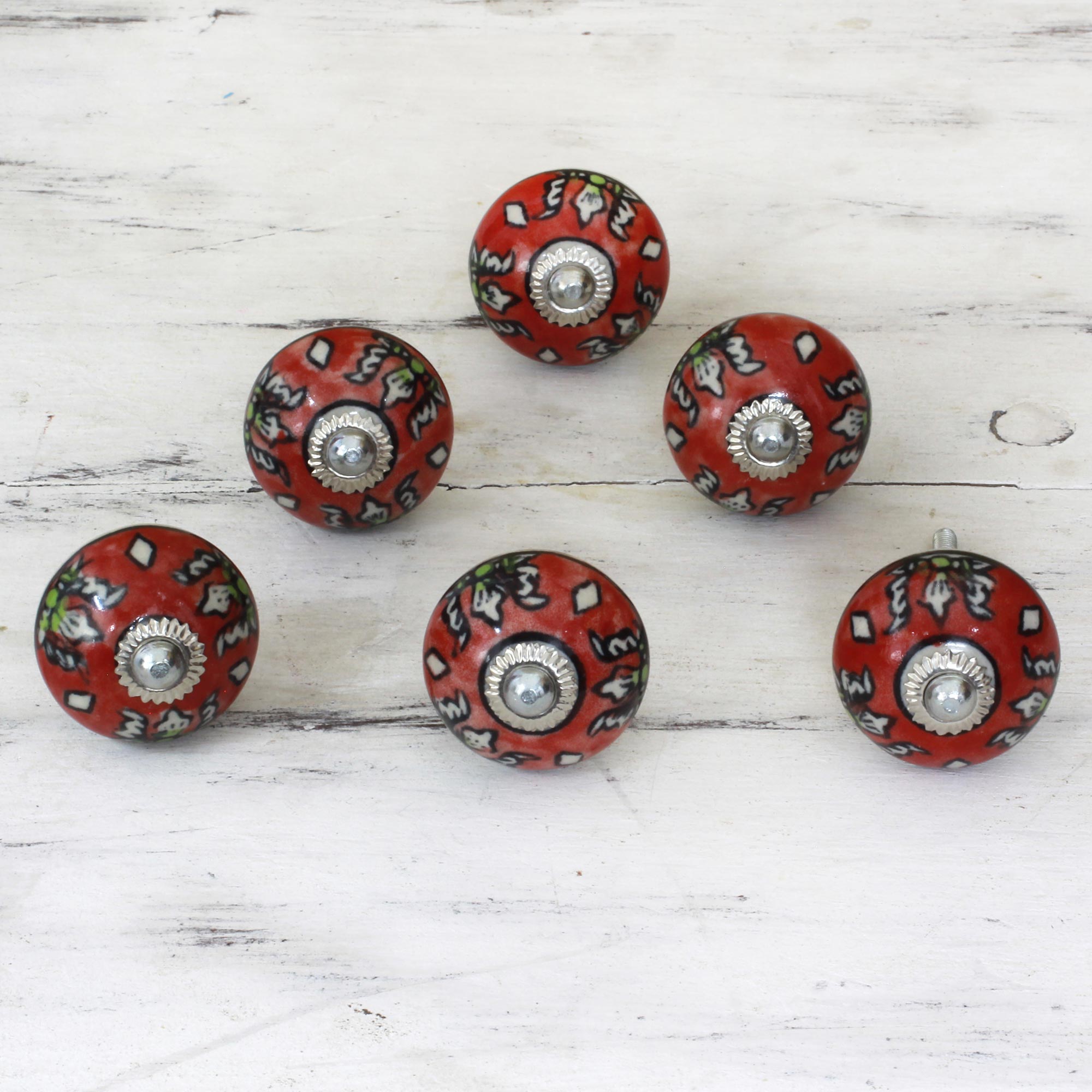 Premium Hand-Painted Red Floral Ceramic Cabinet Knobs (Set of 6) – Ultimate Home Upgrade