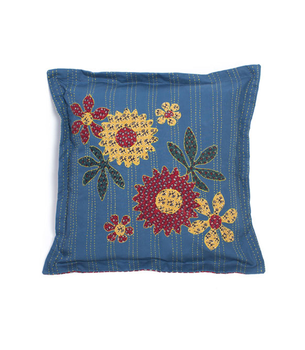 Premium Handmade Kantha Pillow with Ruffled Back