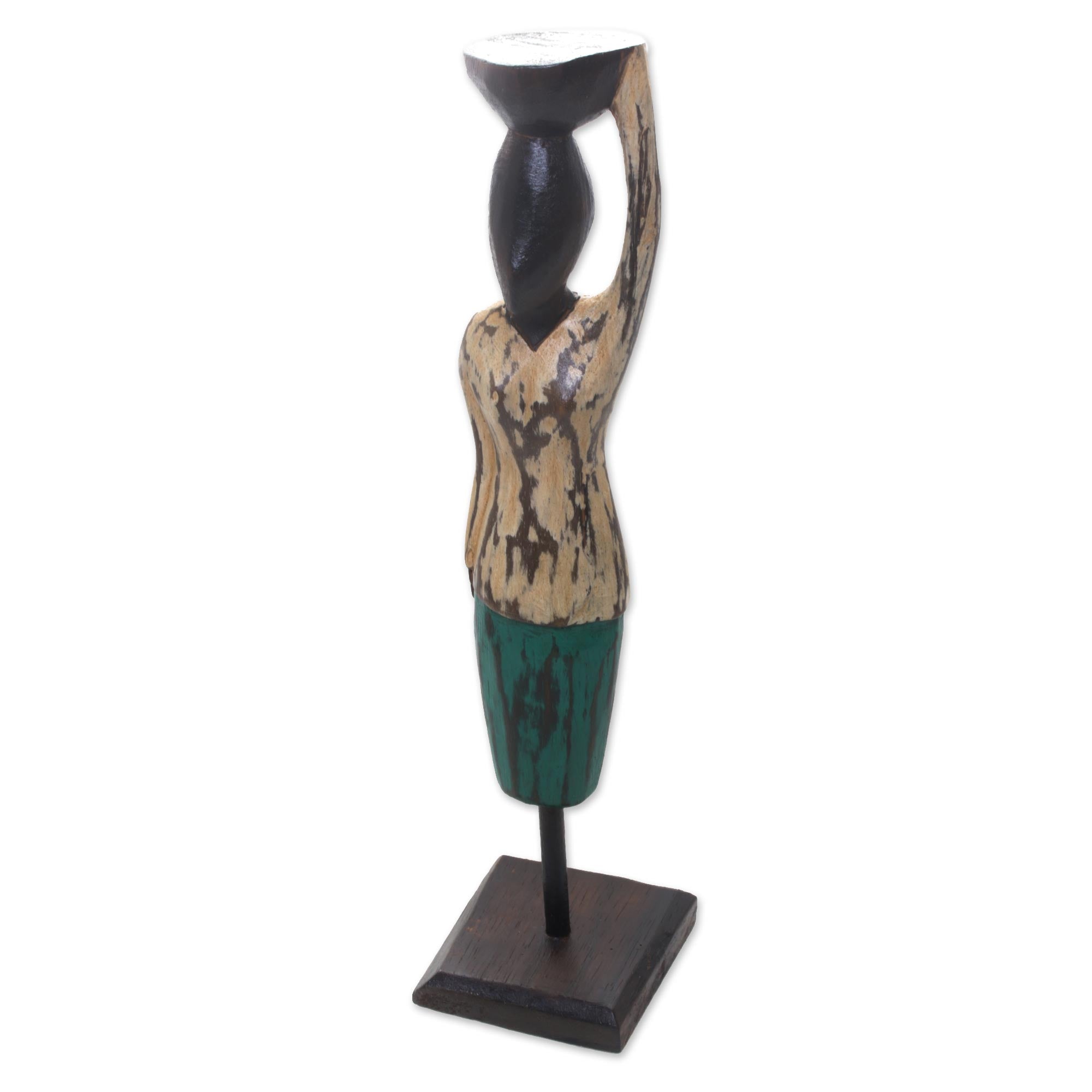 Premium Bali Endeavor Wood Statuette - Handcrafted Vintage Art