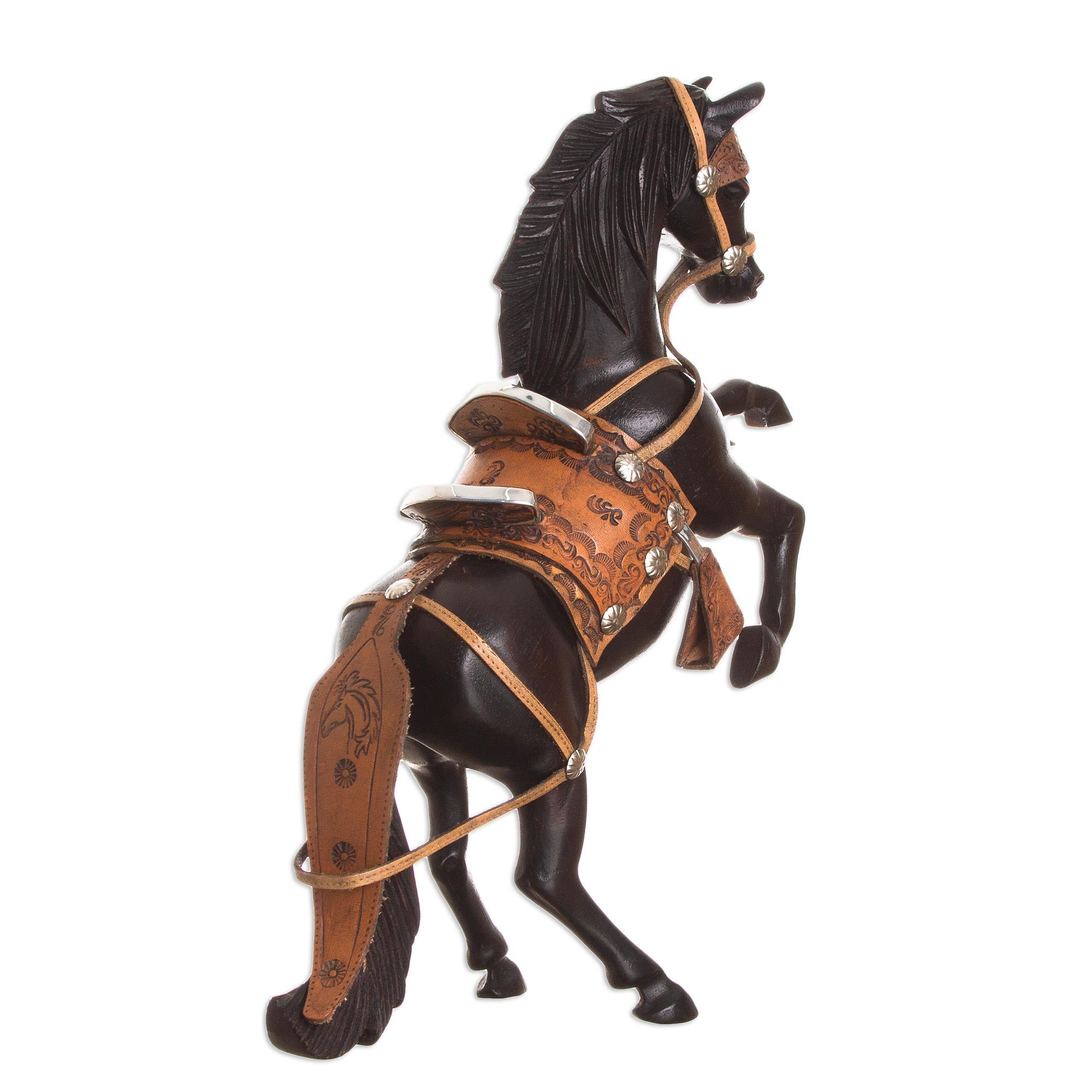 Premium Hand-Carved Cedar & Leather Horse Sculpture - Wild Elegance