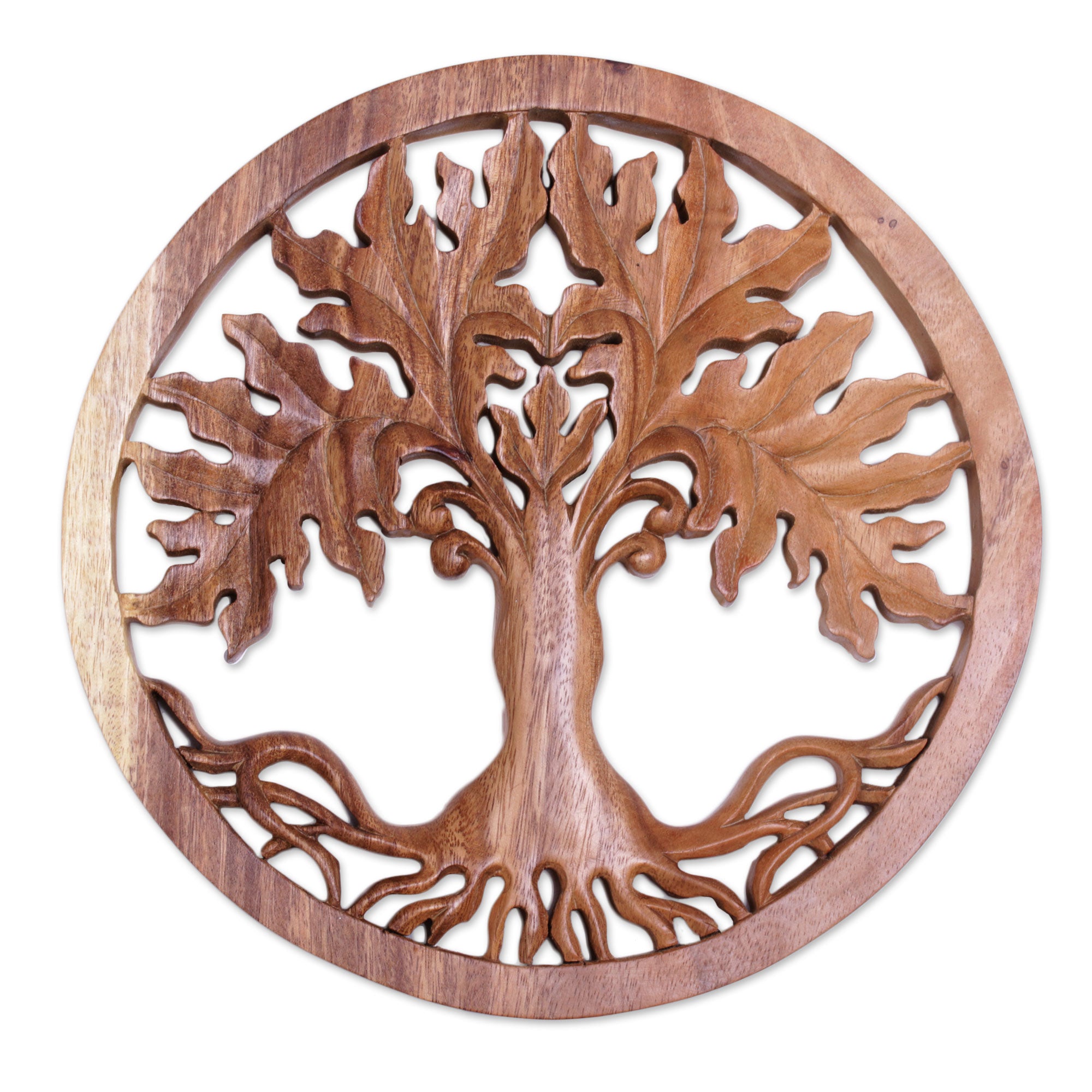 Premium Hand-Carved Suar Wood Fertility Tree Wall Art – Bali Inspired Round Relief Panel