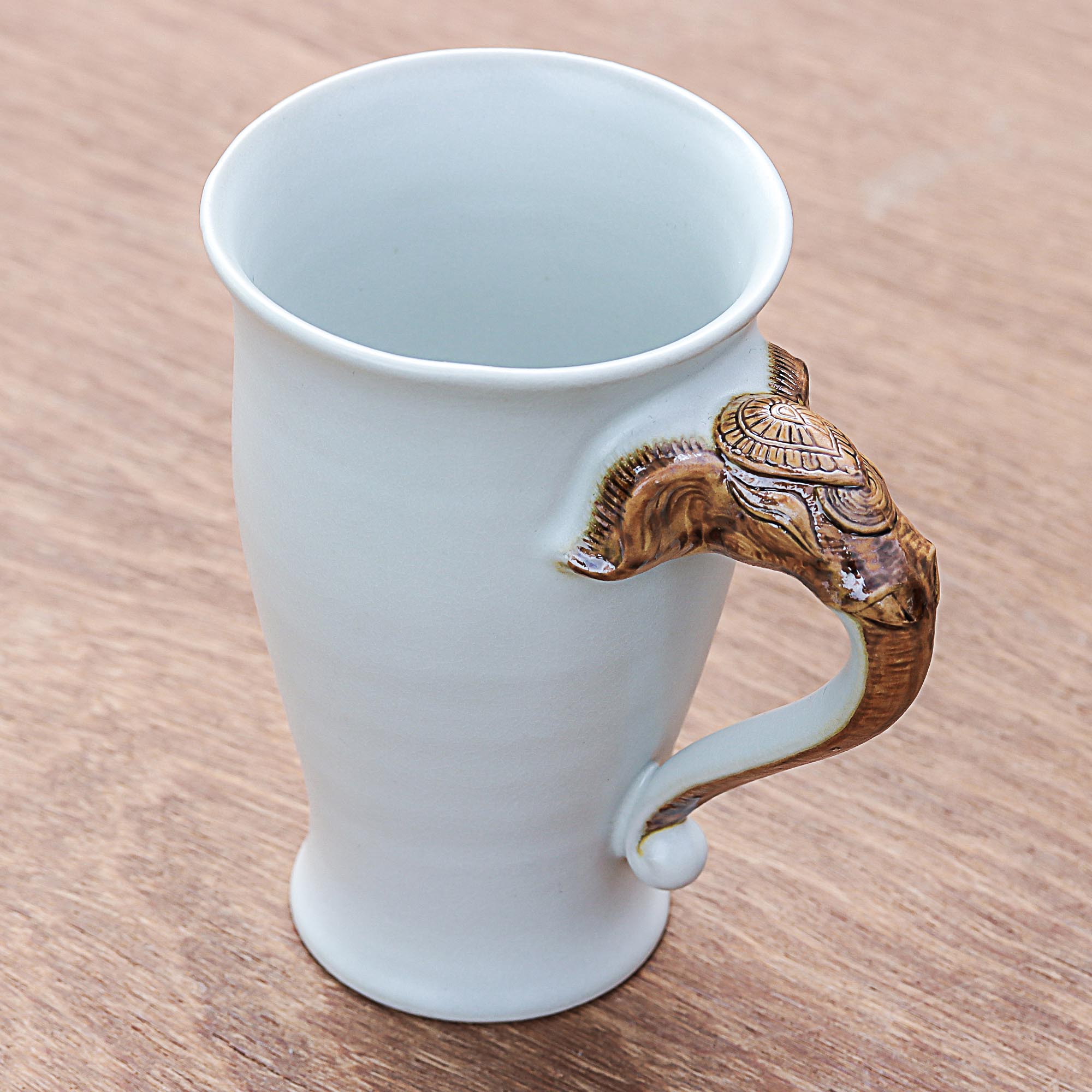 Premium Elephant-Themed Ceramic Mug - Handcrafted White Ceramic with Unique Elephant Handle