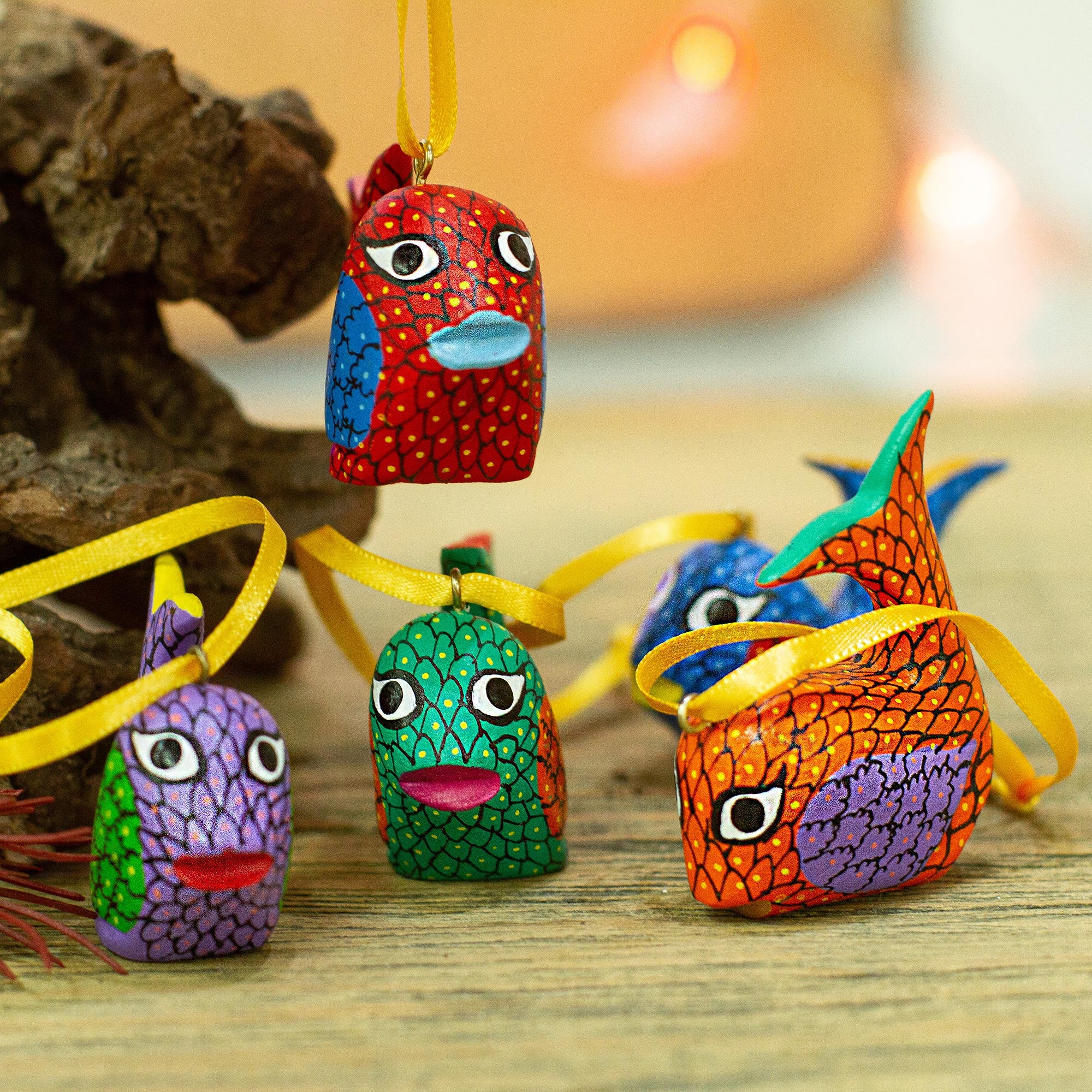 Premium Hand-Painted Alebrije Whale Ornaments - Set of 5 from Mexico