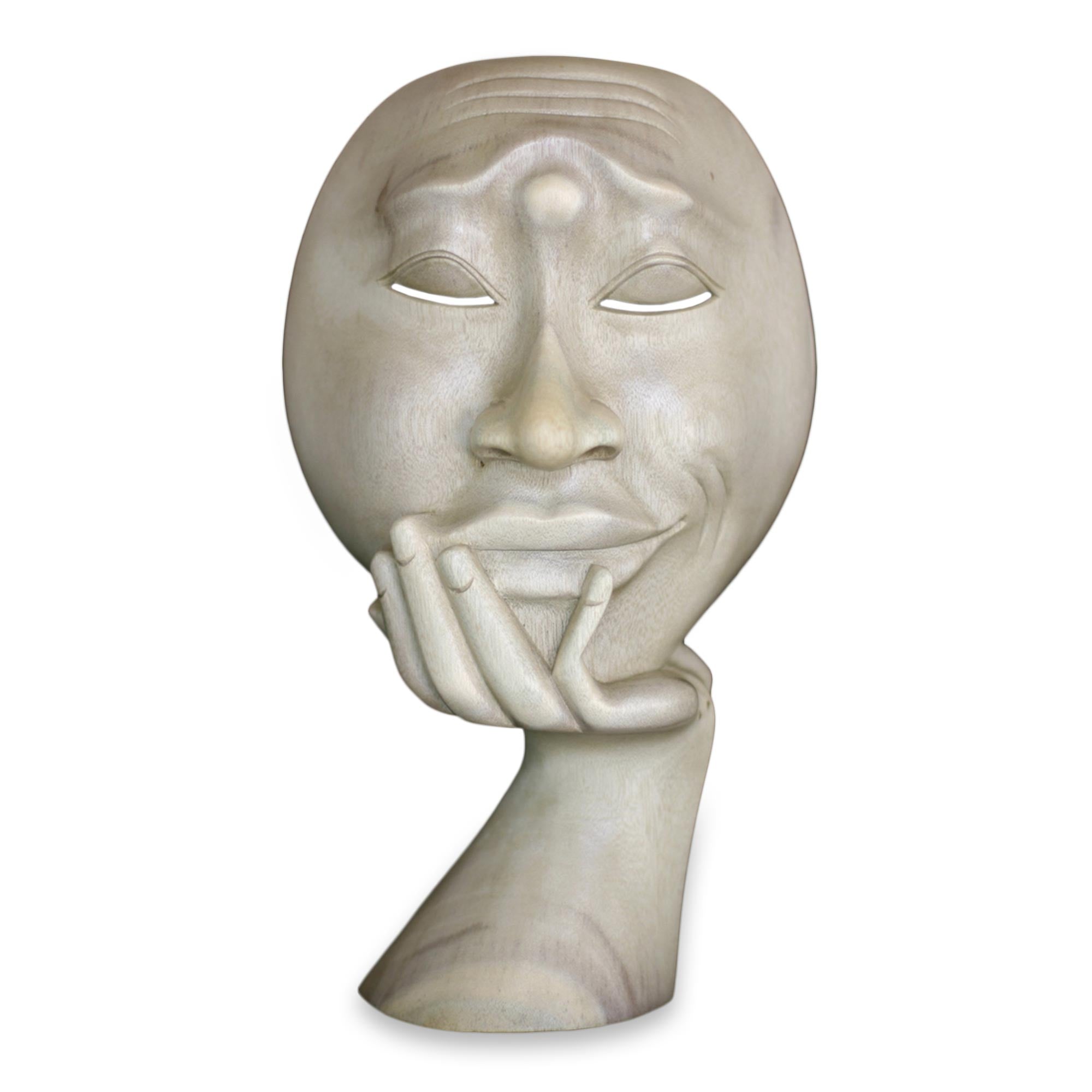 Premium Hand-Carved 'Man in Thought' Sculpture - Unique Balinese Art