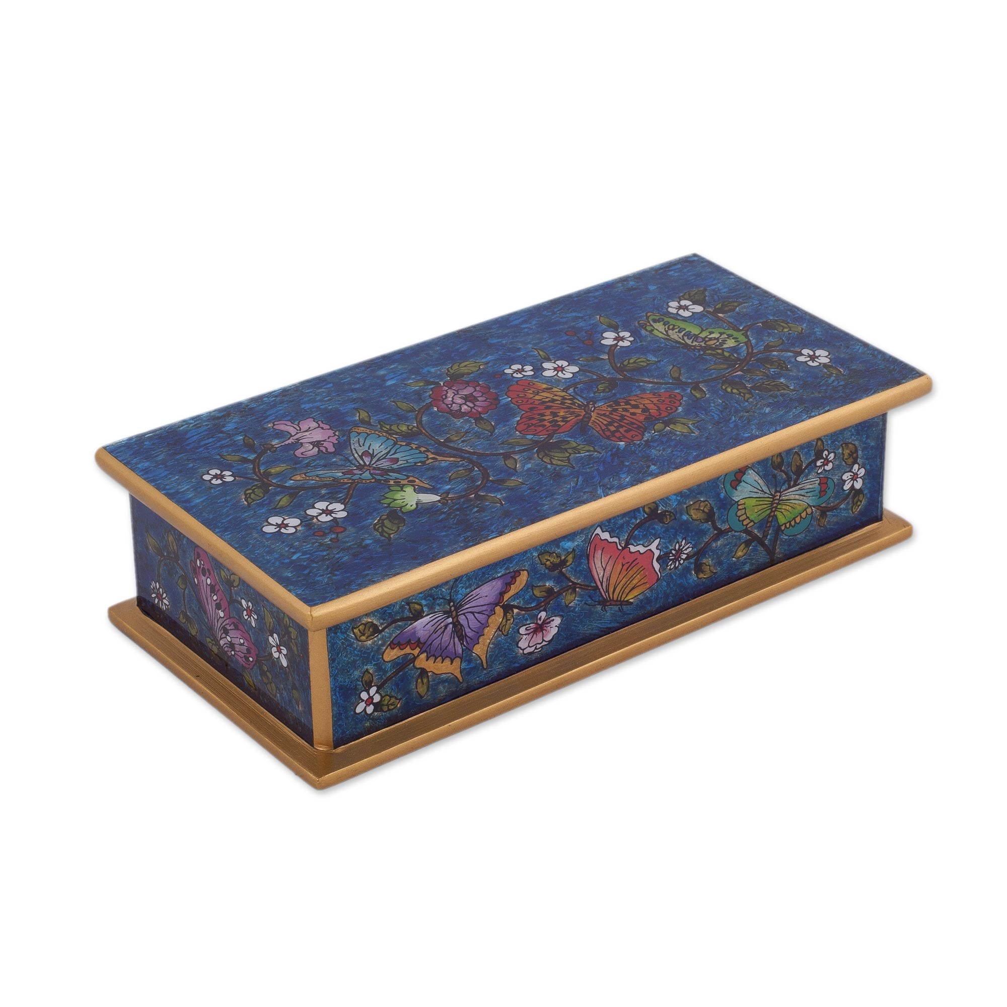 Premium Handcrafted Cyan Butterfly Jubilee Box - Fair Trade Artisan Treasure