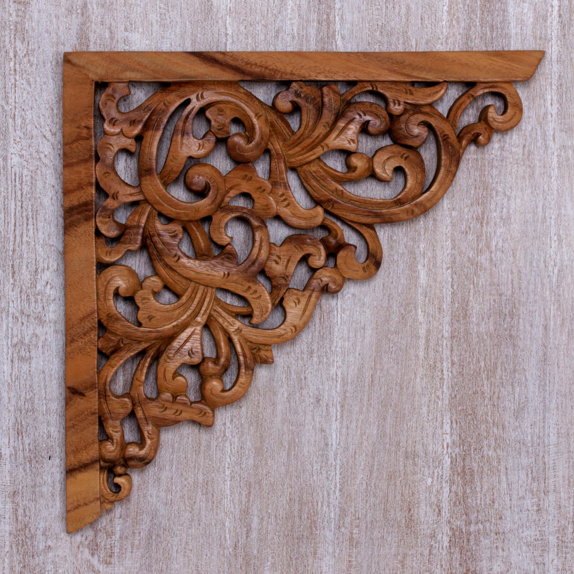 Premium Forest Corner Suar Wood Relief Panel - Handcrafted Bali Art