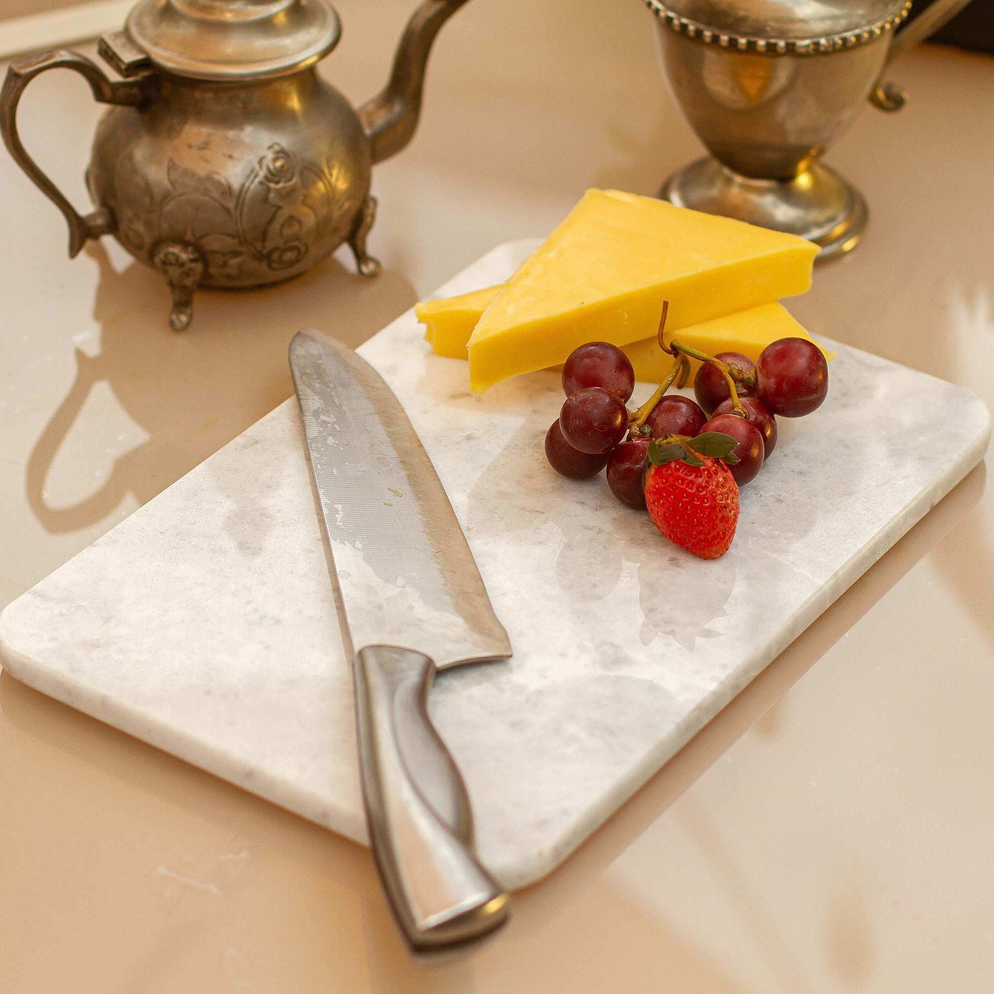 Premium White & Grey Marble Cutting Board - Handcrafted in Mexico