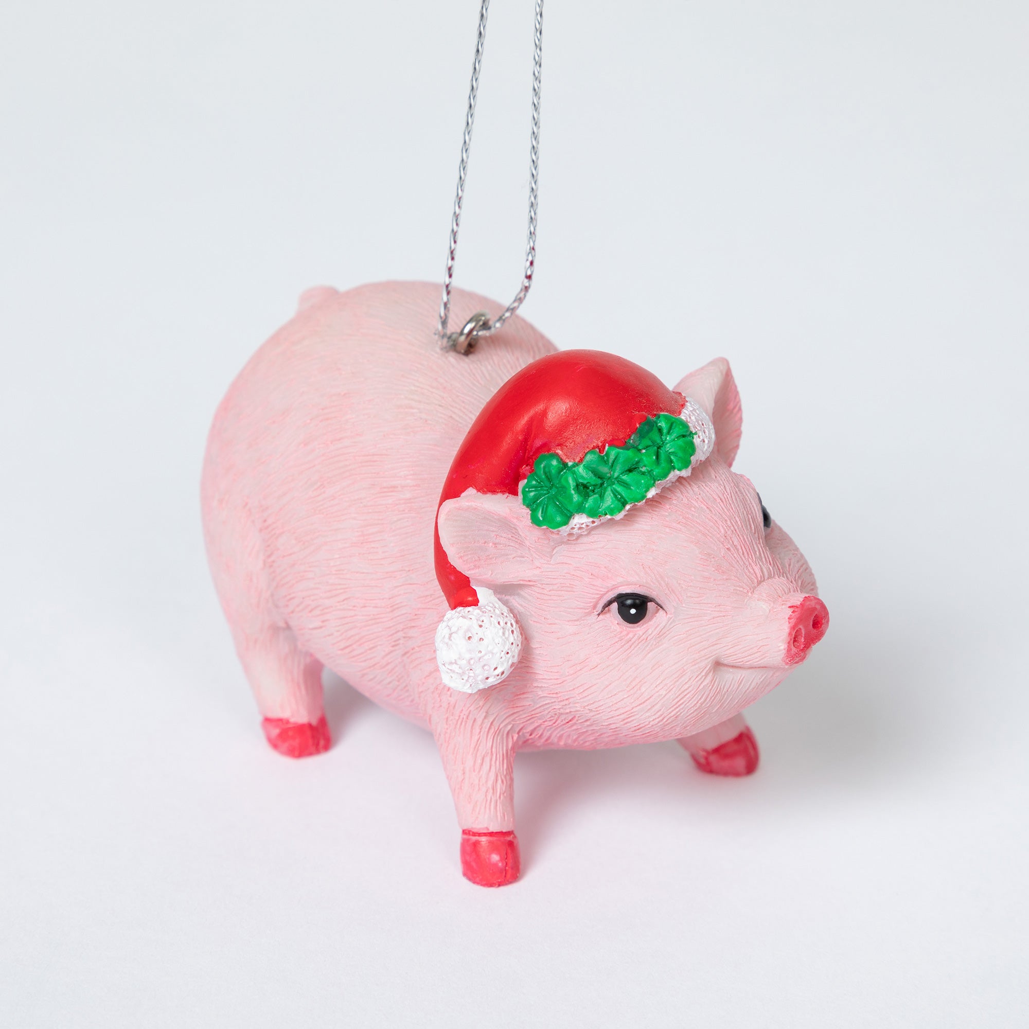 Premium Lucky Pink Pig Ornament with Santa Hat