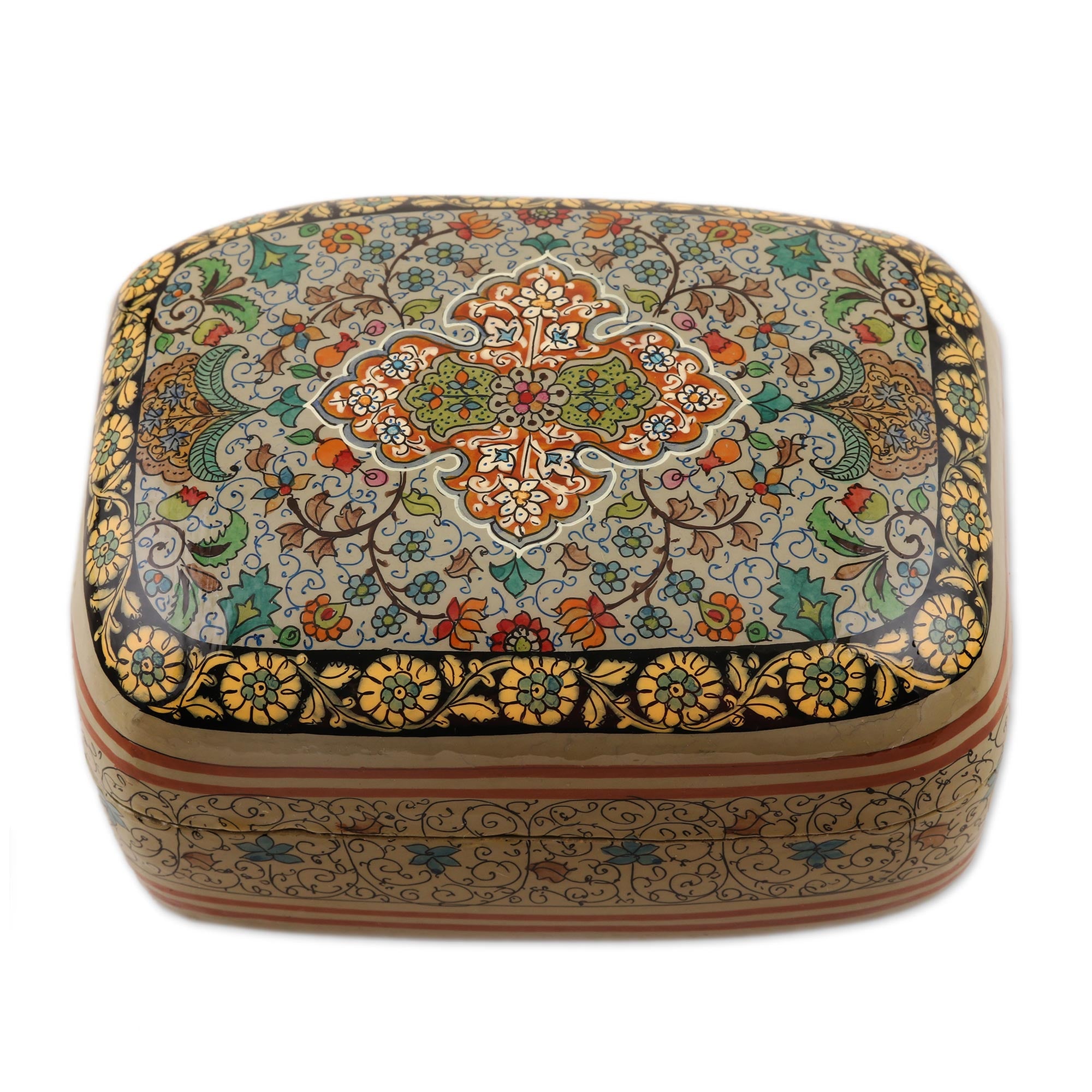 Premium Royal Persia Handmade Papier Mache Jewelry Box with Persian Motif