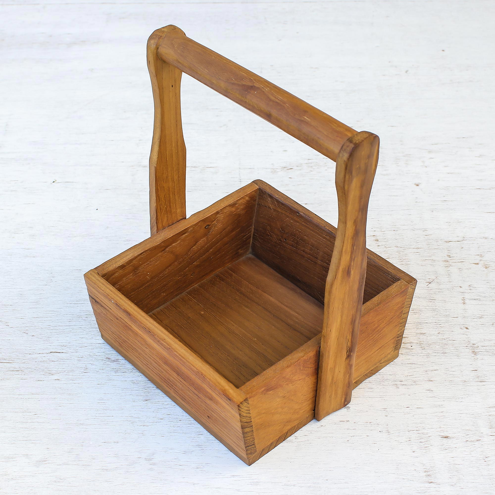 Premium Handcrafted Teak Wood Basket - Artisan Thai Design