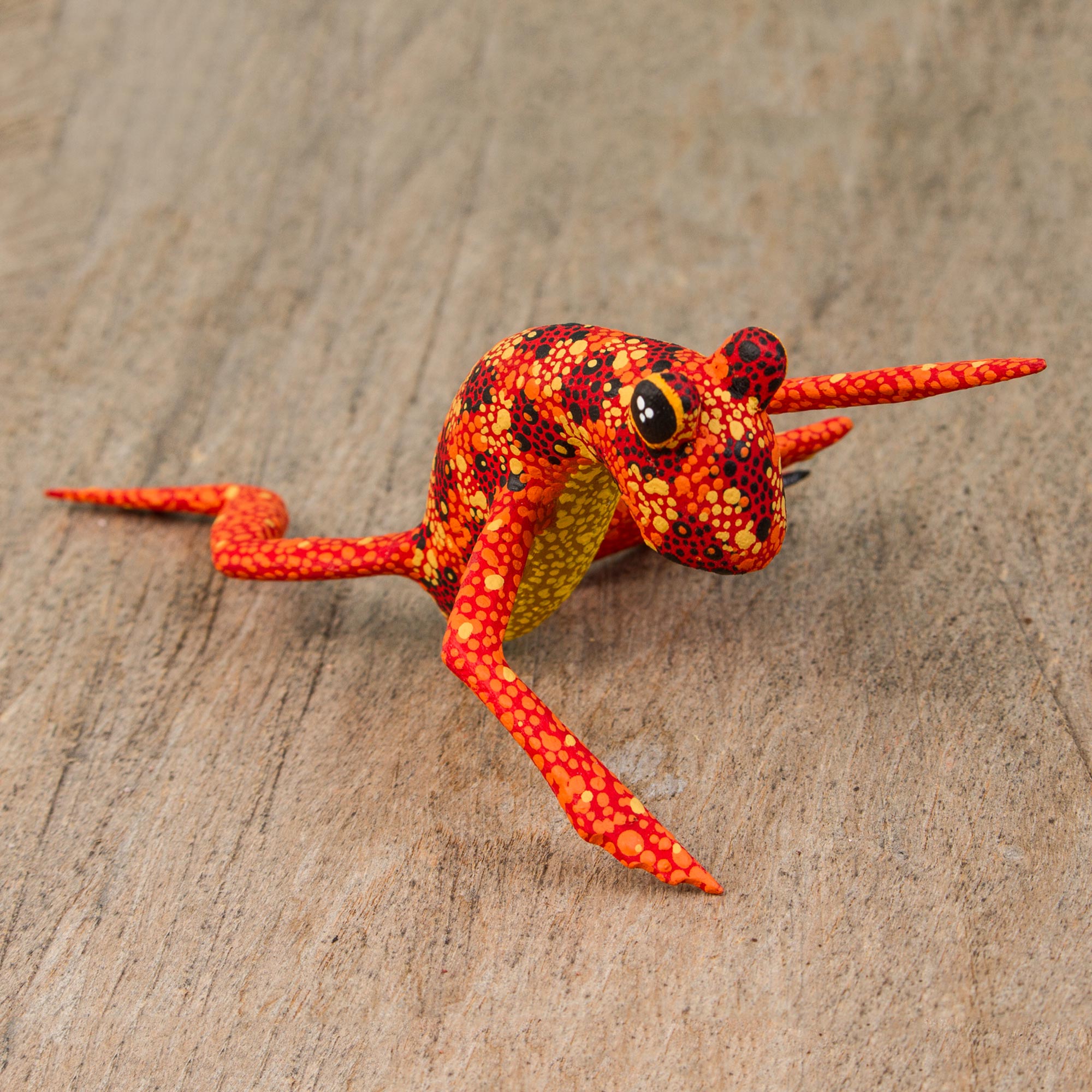 Premium Handcrafted Orange Oaxaca Alebrije Frog Sculpture