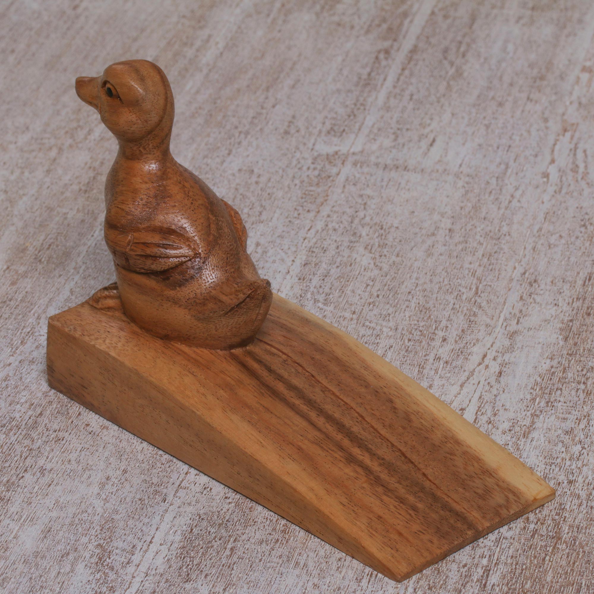 Premium Handcrafted Suar Wood Duck Doorstop - Brown, Bali Artisan Crafted