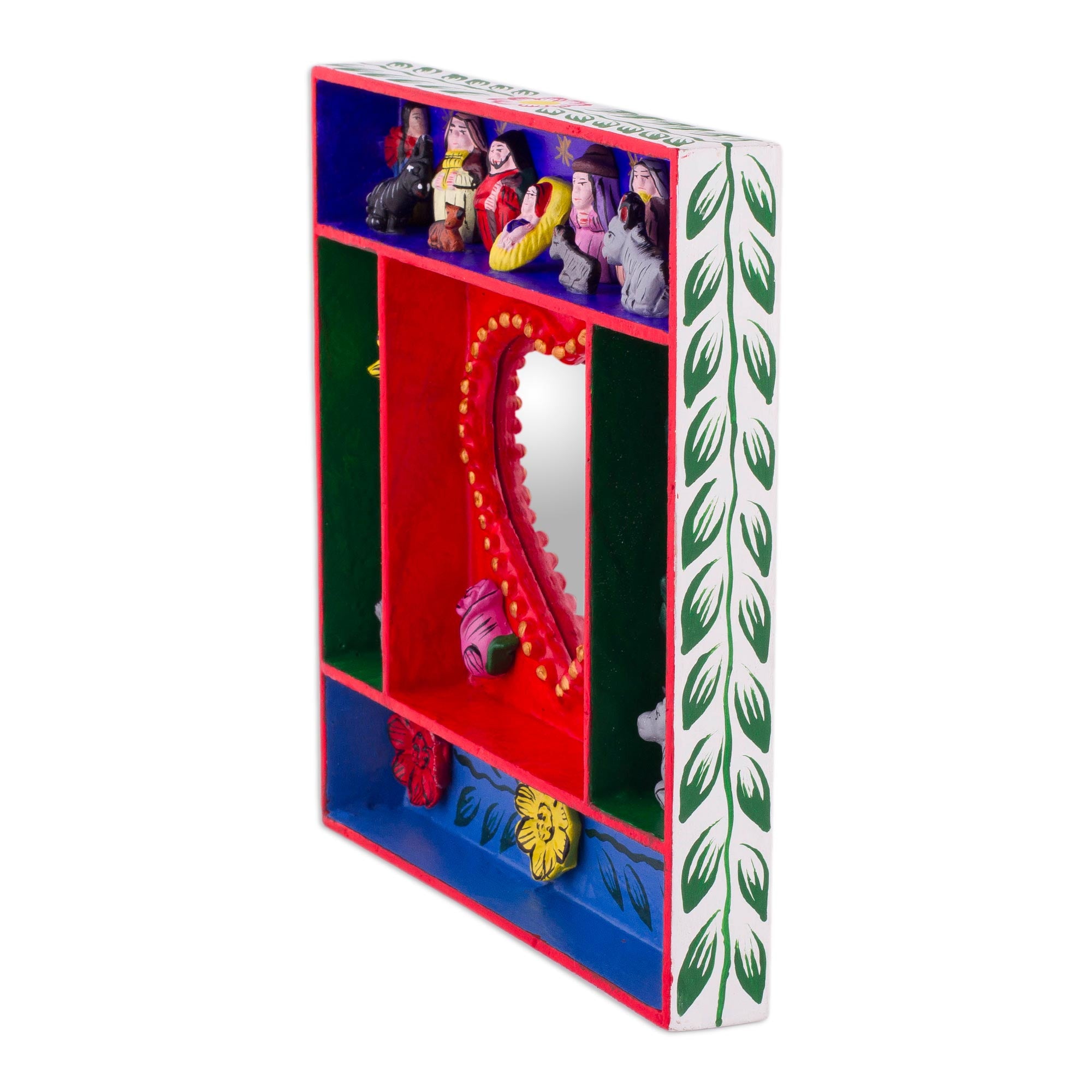 Premium Andean Love Divine Wood Retablo Mirror - Handcrafted Artistry