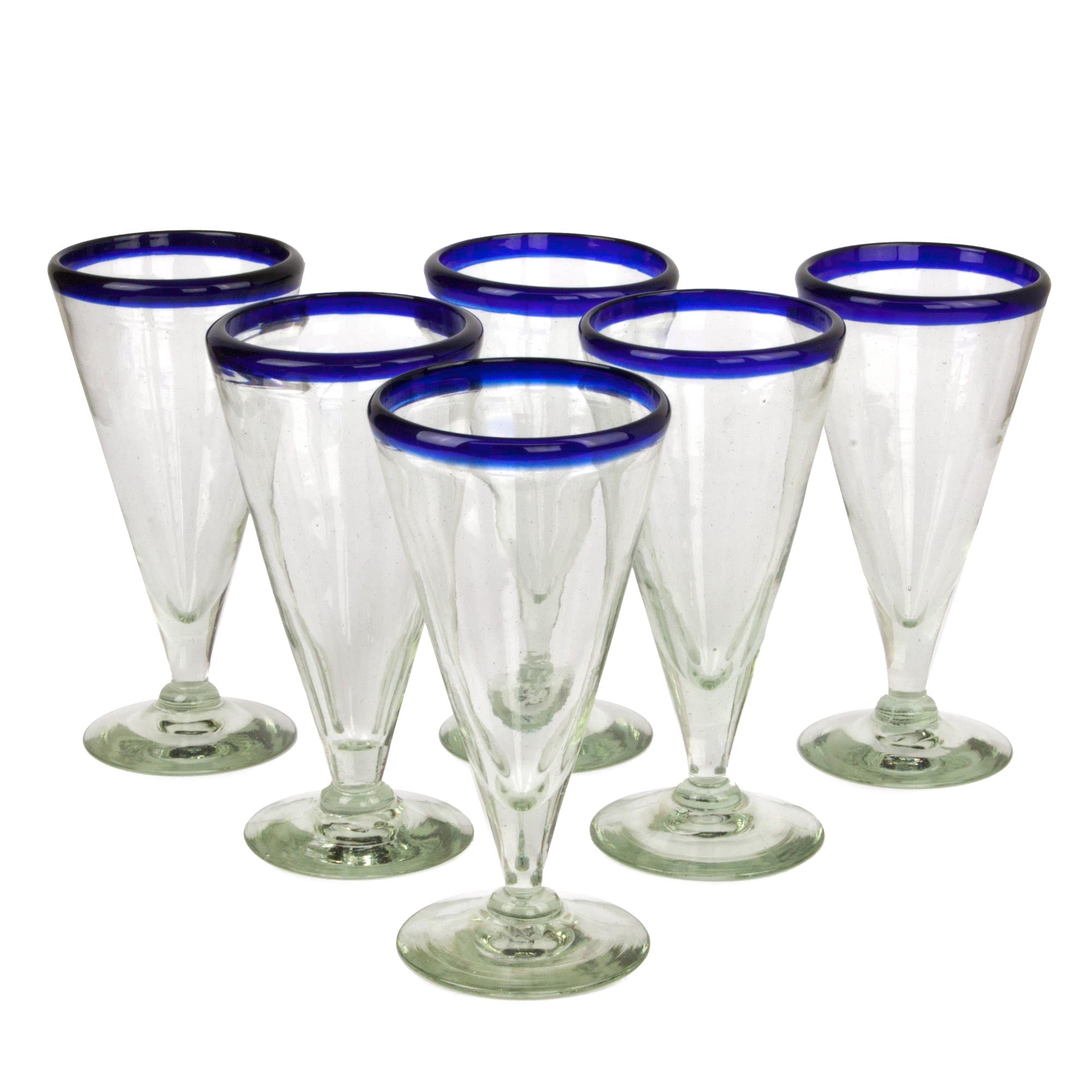 Premium Bohemian Handblown Blue Rim Beer Glasses - Artisan Crafted & Eco-Friendly