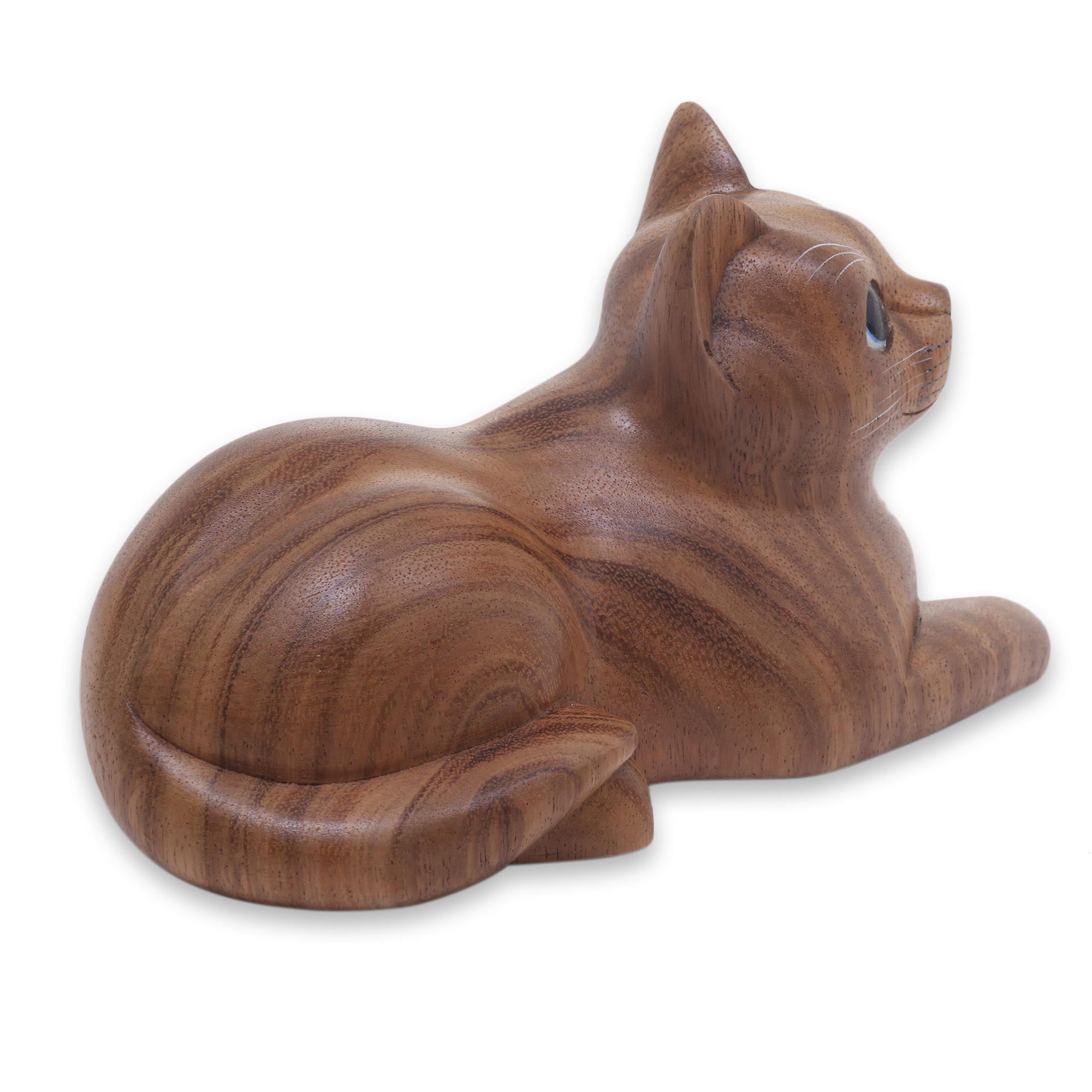 Premium Hand-Carved Suar Wood Cat Sculpture - Balinese Artisan Masterpiece