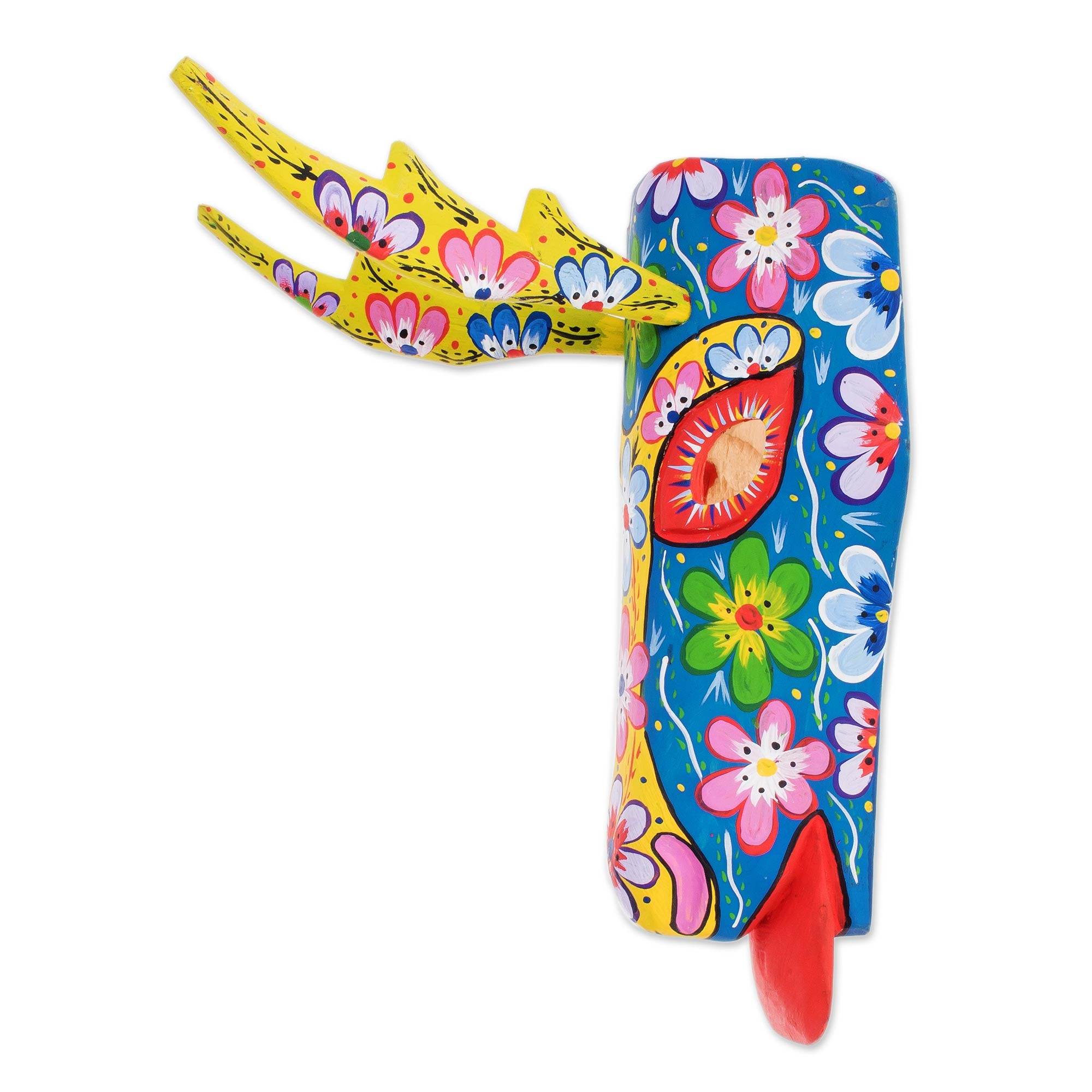 Premium Handcrafted Blue Floral Deer Wall Mask from Guatemala