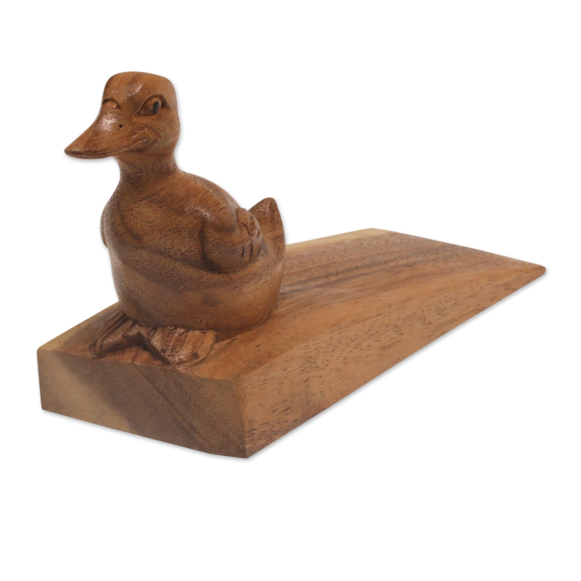 Premium Handcrafted Suar Wood Duck Doorstop - Brown, Bali Artisan Crafted