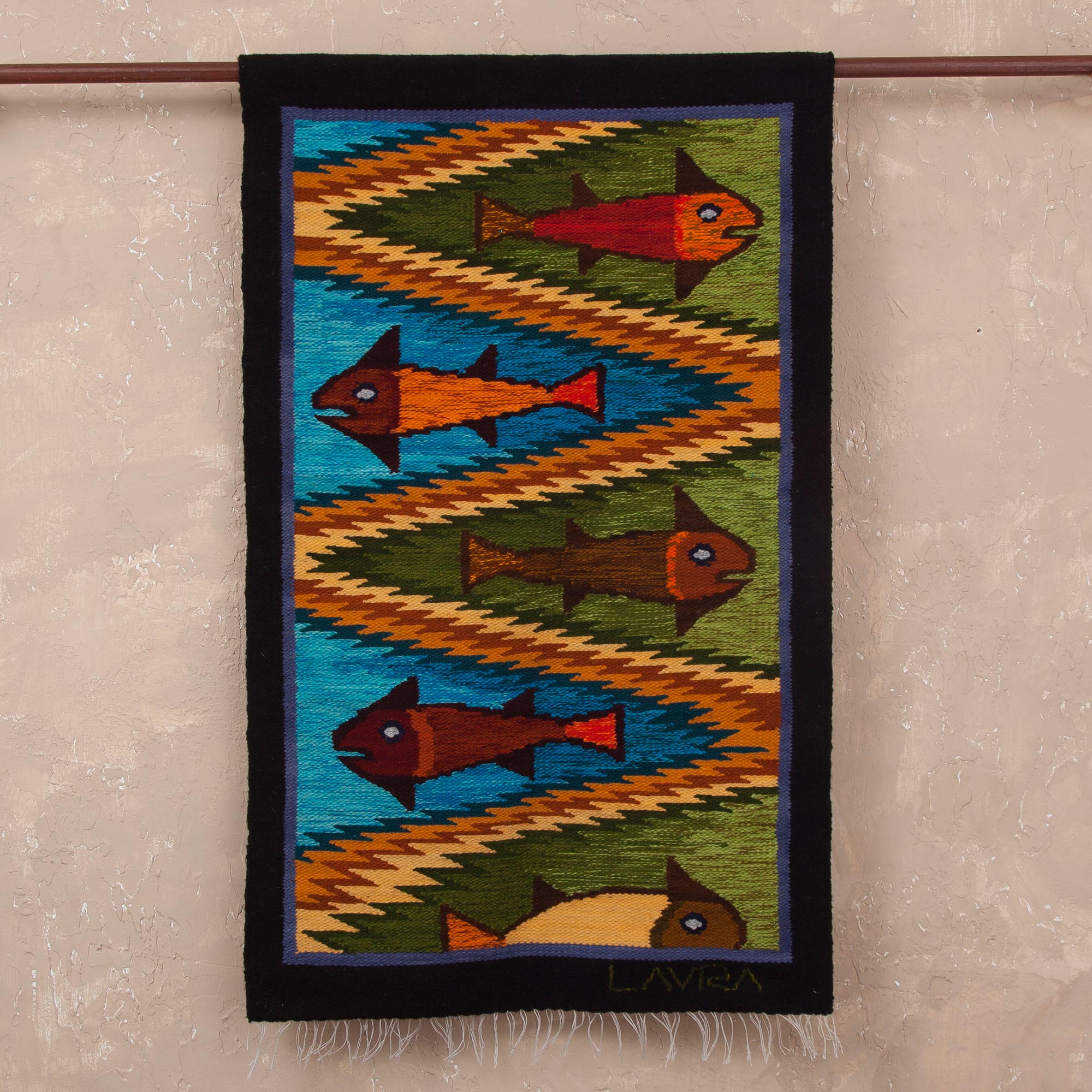 Premium Andean Fish Handwoven Wool Tapestry - Peruvian Artisan Craft