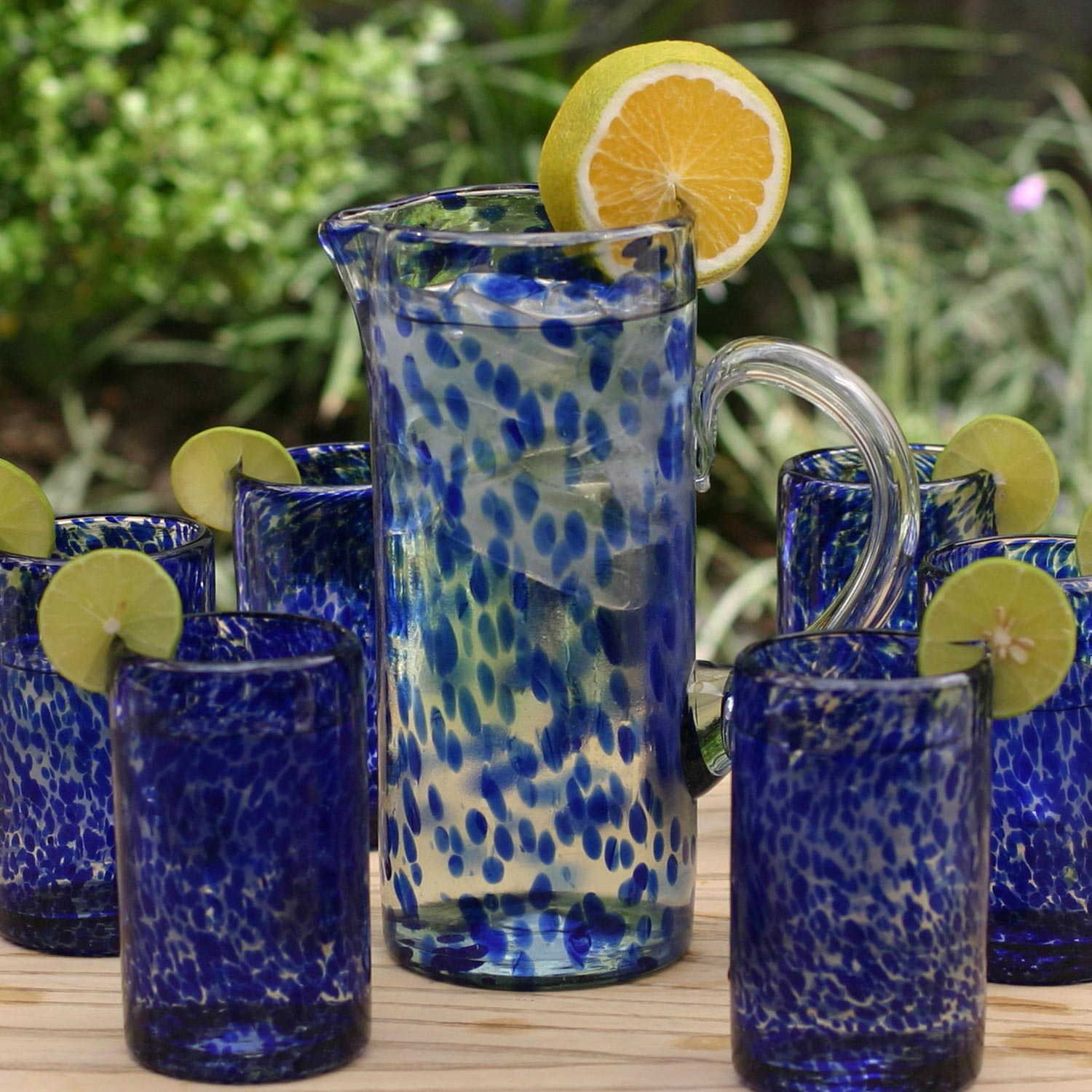 Premium Hand-Blown Cobalt Glass Pitcher - 33 Oz, Artisan Crafted in Mexico