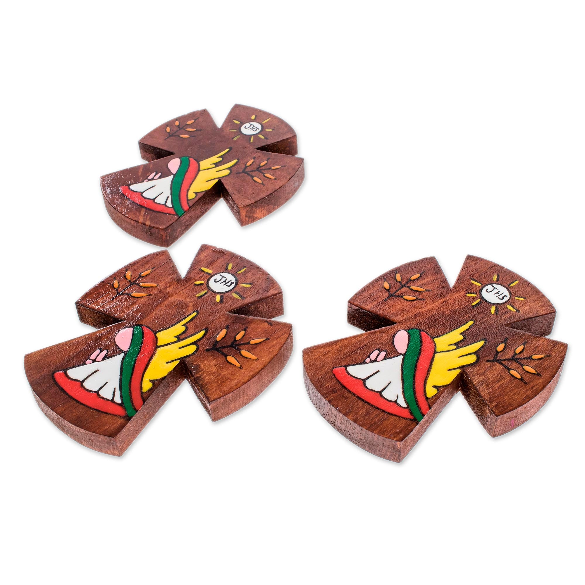 Premium Handcrafted Pinewood Wall Crosses - Set of 3 by Maria Estela