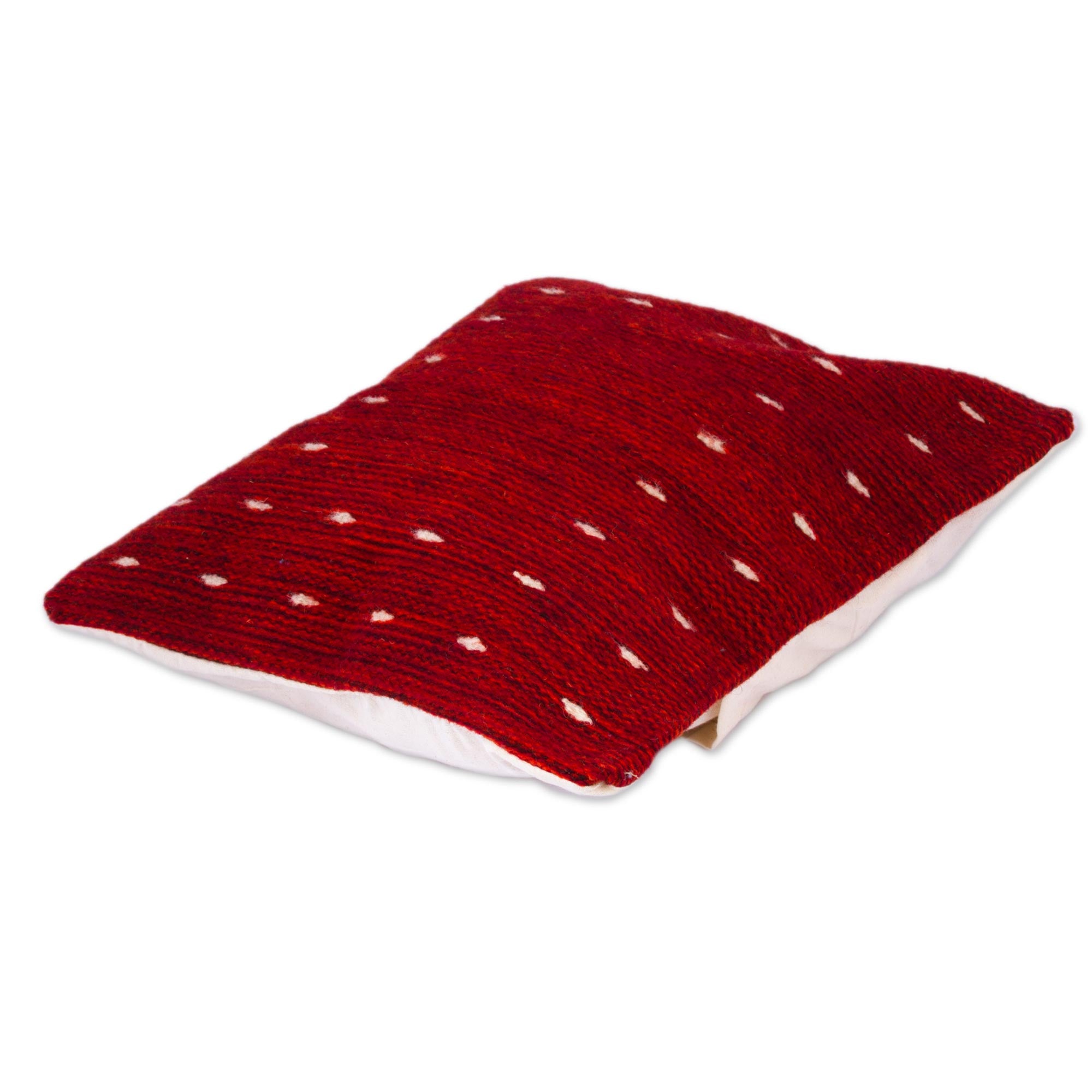 NOVICA Premium Hand-Woven Wool Throw Pillow Cover - 'Dotted Passion In Red'
