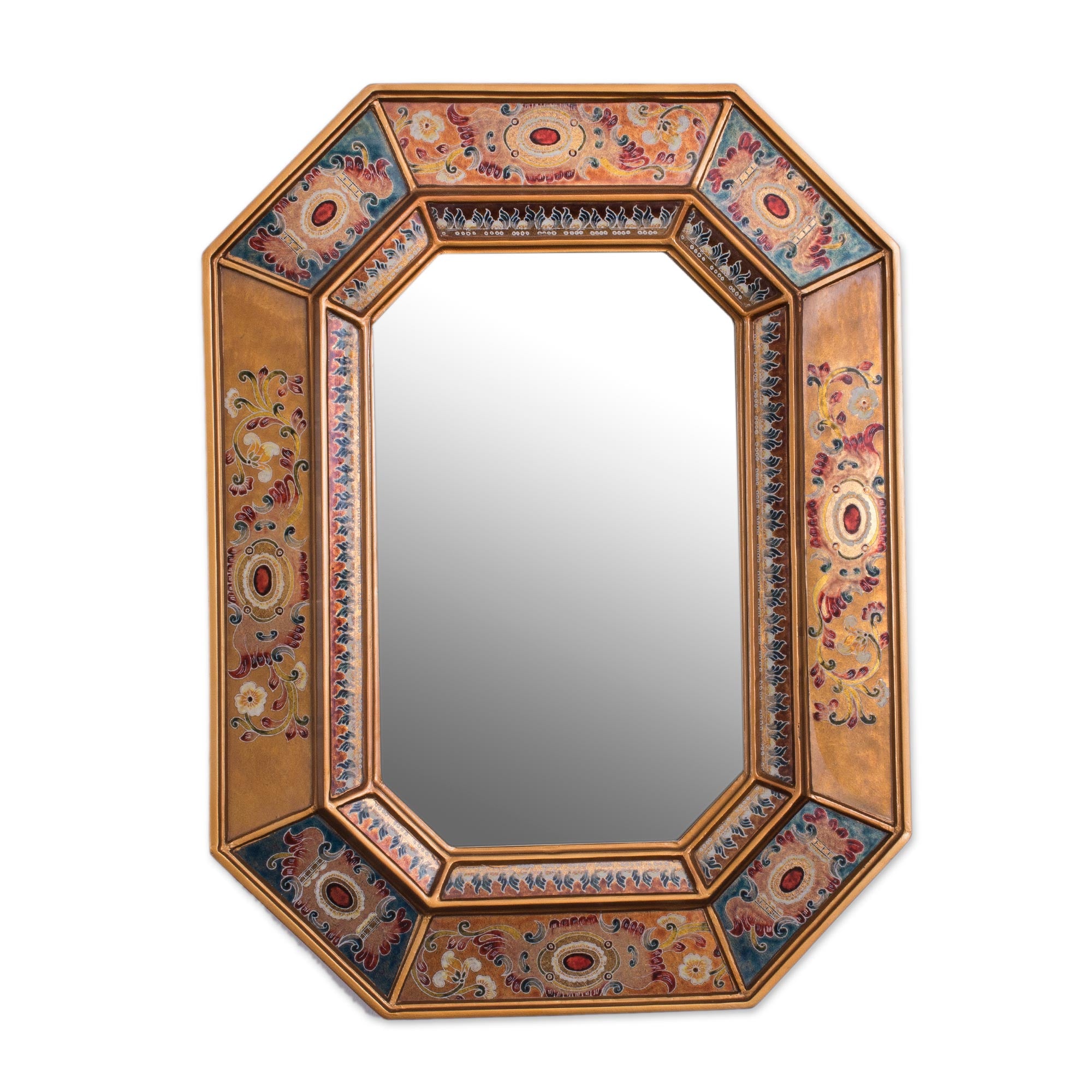 Premium Colonial Majesty Floral Reverse-Painted Glass Wall Mirror – Handcrafted in Peru