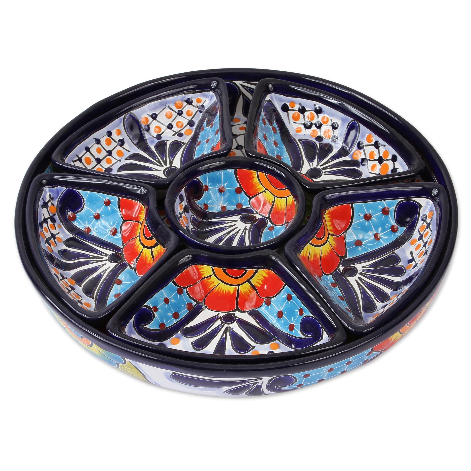 Premium Talavera Style Floral Appetizer Bowl Set - Handcrafted in Mexico (7 Piece)