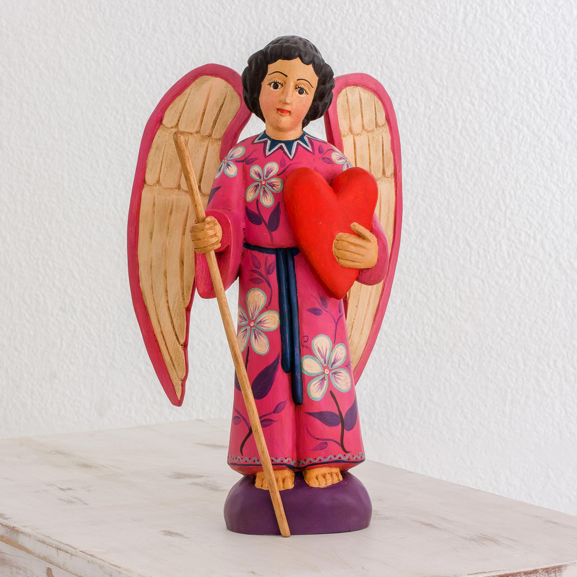 Premium Hand-Painted Loving Angel Sculpture – Guatemalan Artisan Crafted