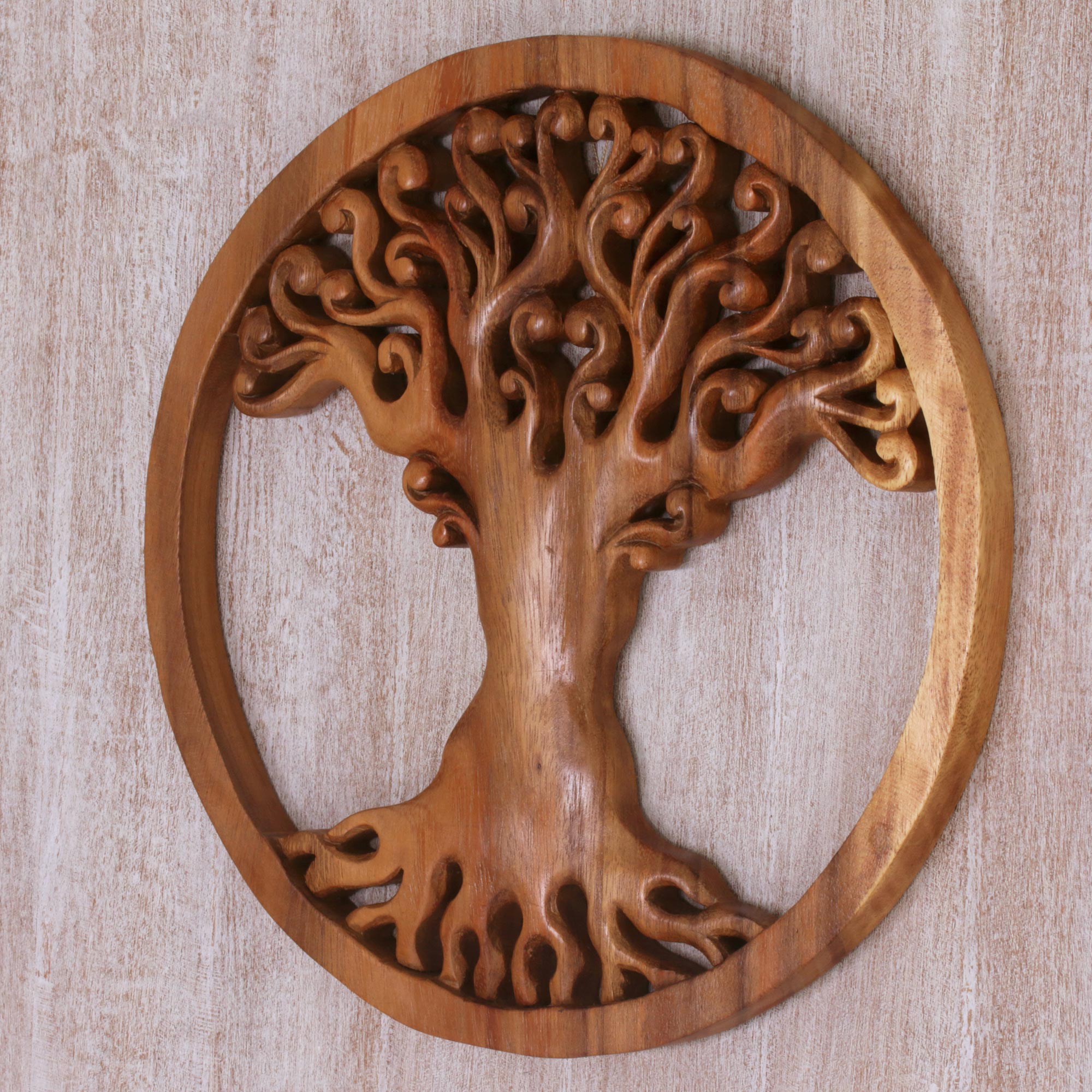 Premium Hand-Carved Suar Wood Panel – Majestic Balinese Tree Design