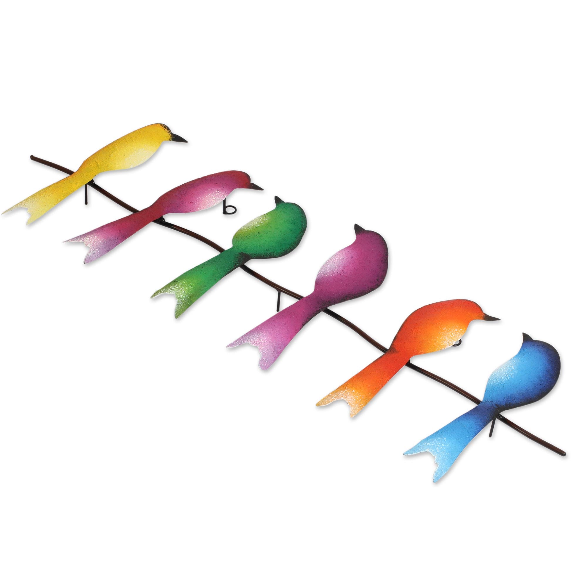 Premium Handcrafted Steel Wall Art - Singing Sextet of Colorful Birds from Mexico