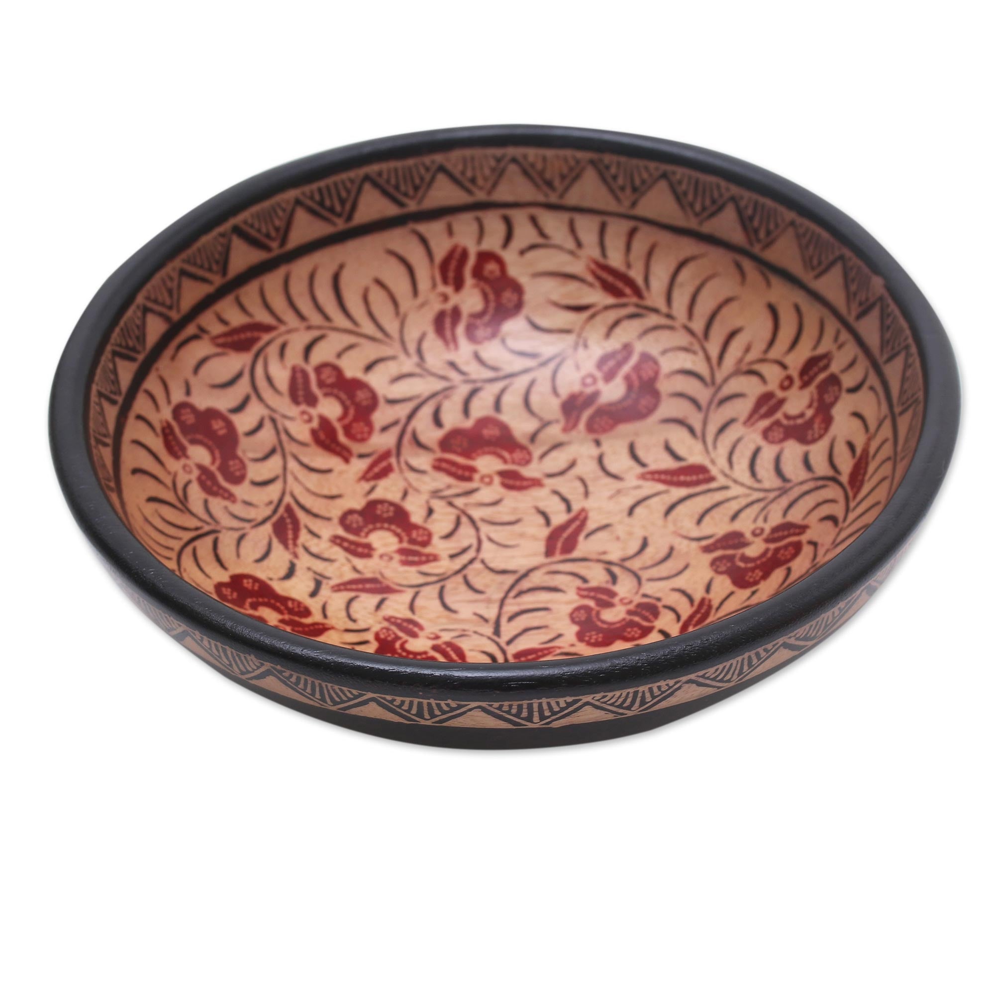 Premium Lok Chan Floral Batik Wood Bowl - Handcrafted Decorative Art from Bali