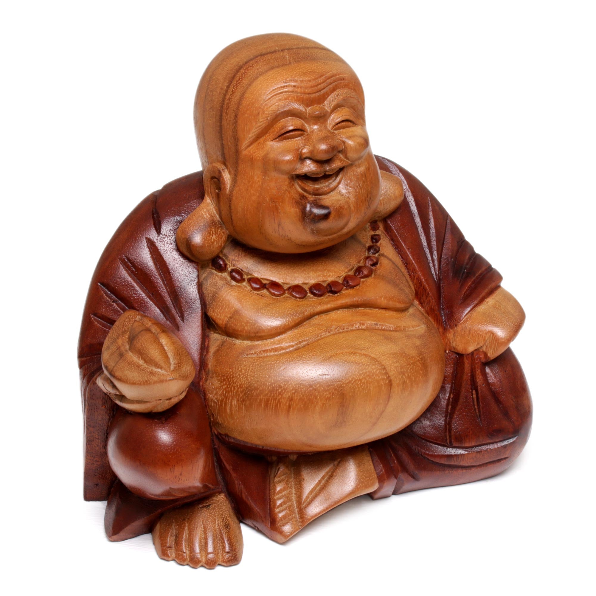 Premium Hand-Carved Acacia Wood Laughing Buddha Statue from Bali