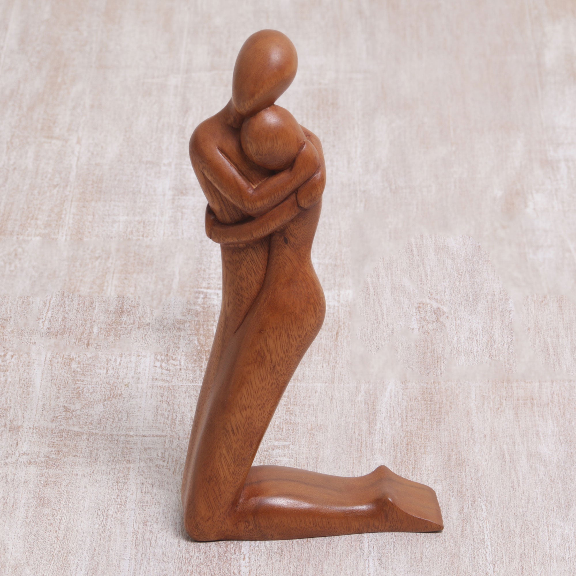 Premium Handcrafted 'Together in Love' Suar Wood Sculpture - Timeless Bali Artistry