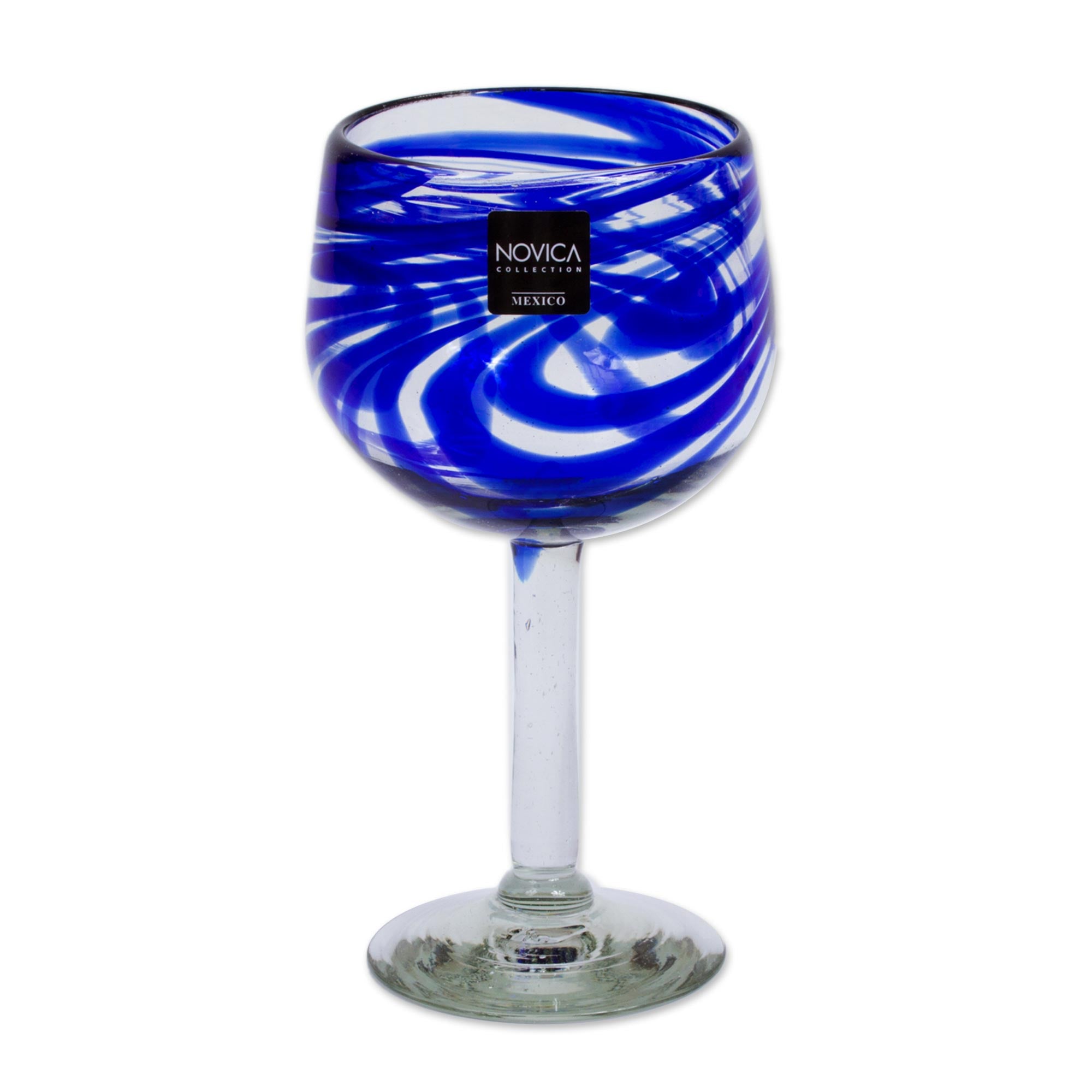 Premium Handblown Recycled Glass Striped Wine Goblets - Set of 6
