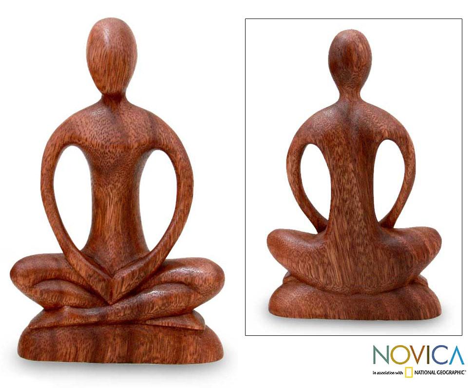 Premium Hand Carved Suar Wood Meditation Sculpture - Ultimate Zen Decor