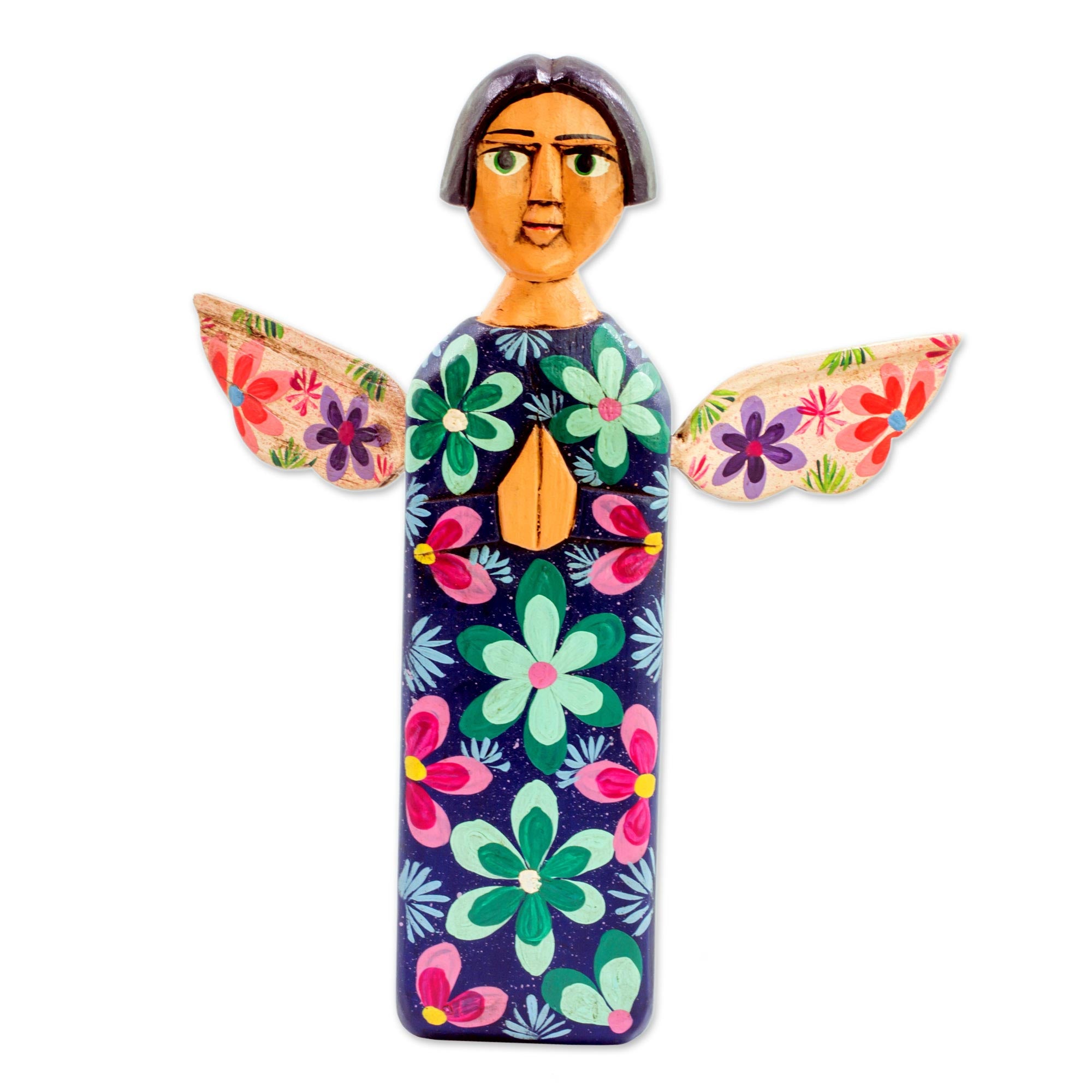 Premium Hand-Carved Wooden Angel Sculpture – Vibrant Guatemalan Artistry