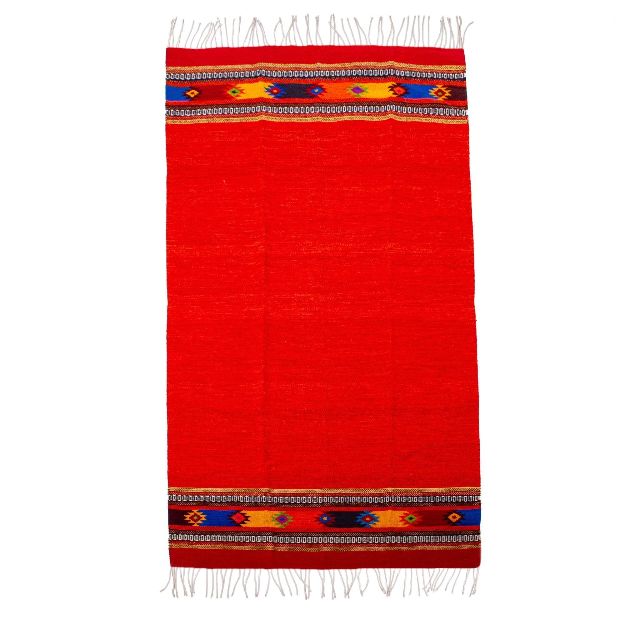 Premium Zapotec Bright Red Wool Rug - Handcrafted in Oaxaca (4x6.5)